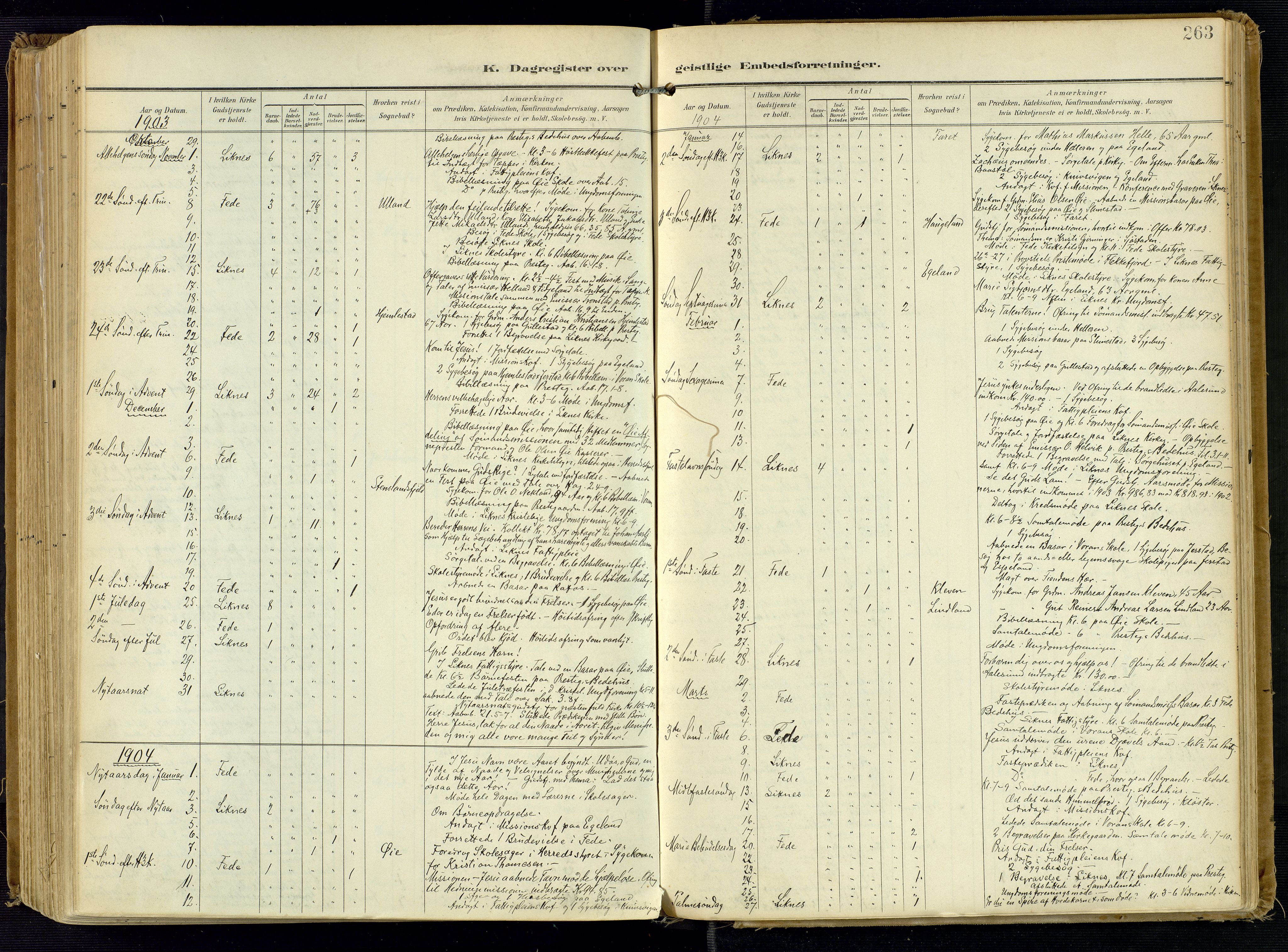 Kvinesdal sokneprestkontor, SAK/1111-0026/F/Fa/Fab/L0009: Ministerialbok nr. A 9, 1898-1915, s. 263
