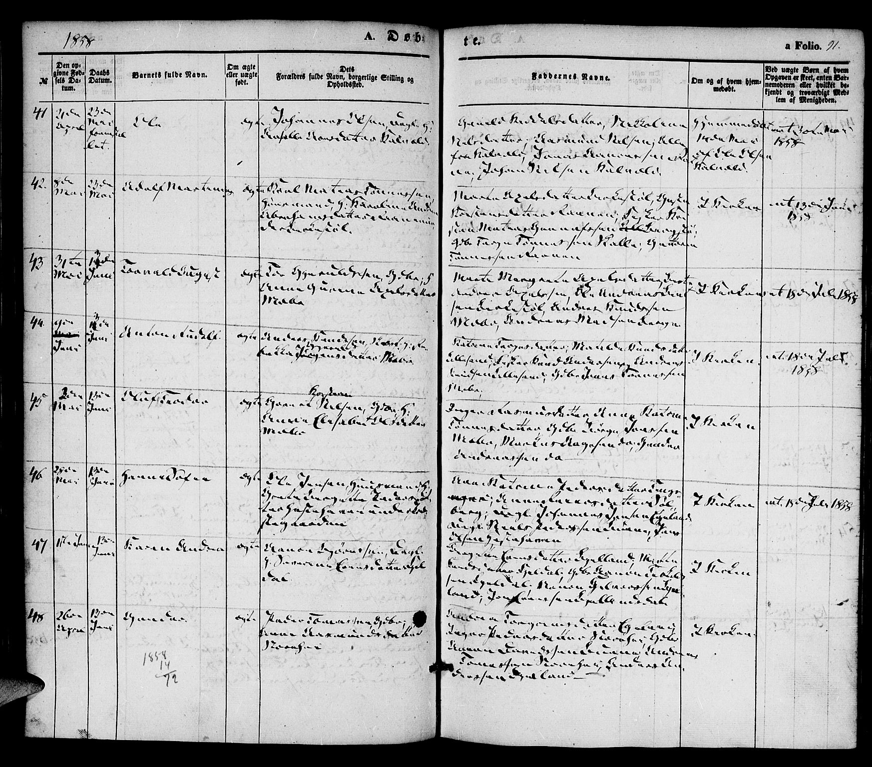 Vestre Moland sokneprestkontor, AV/SAK-1111-0046/F/Fa/Fab/L0006: Ministerialbok nr. A 6, 1850-1858, s. 91