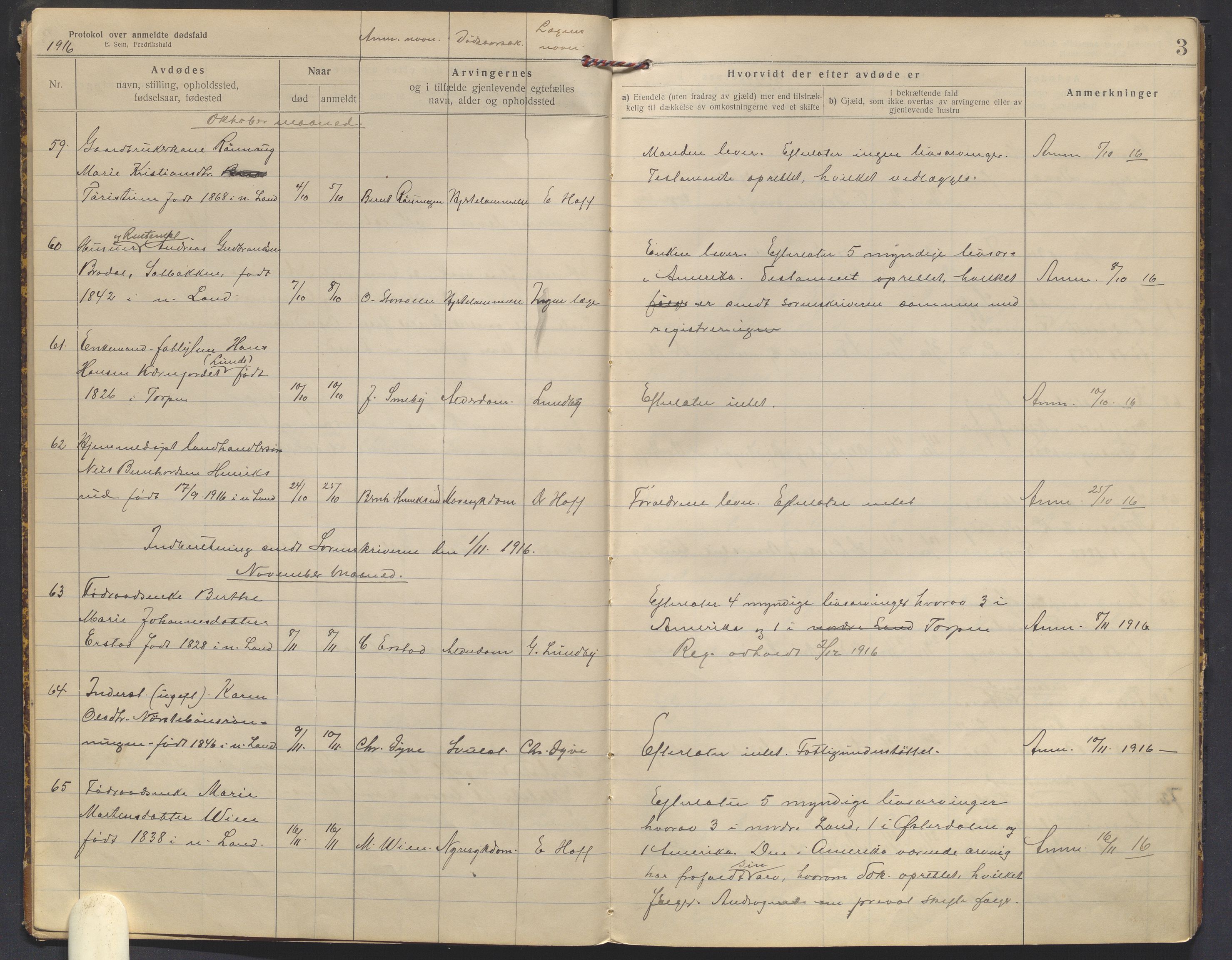 Nordre Land lensmannskontor, AV/SAH-LON-013/H/Ha/Haa/L0001/0003: Dødsfallsprotokoller / Dødsfallsprotokoll, 1916-1921, s. 3