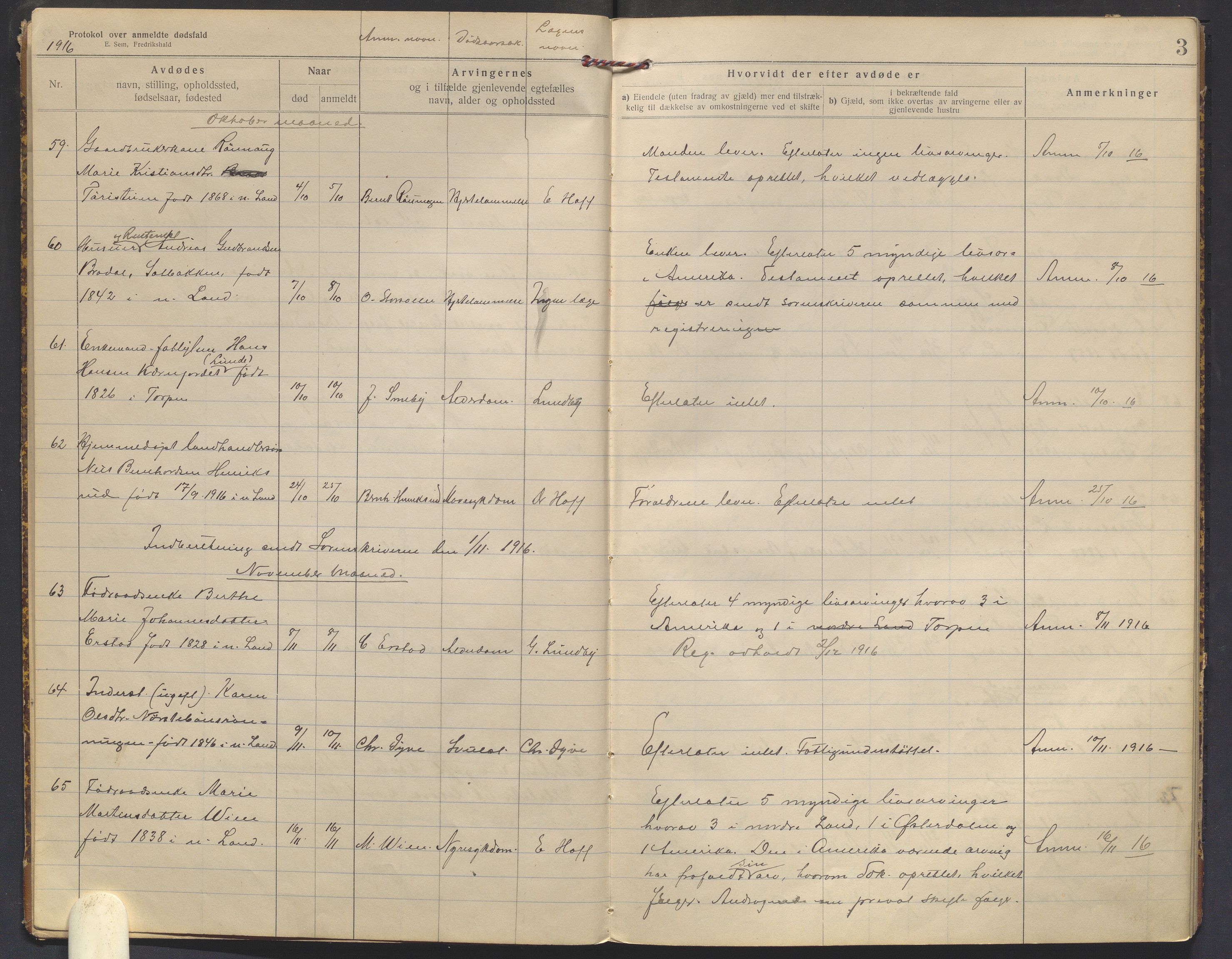 Nordre Land lensmannskontor, SAH/LON-013/H/Ha/Haa/L0001/0003: Dødsfallsprotokoller / Dødsfallsprotokoll, 1916-1921, s. 3