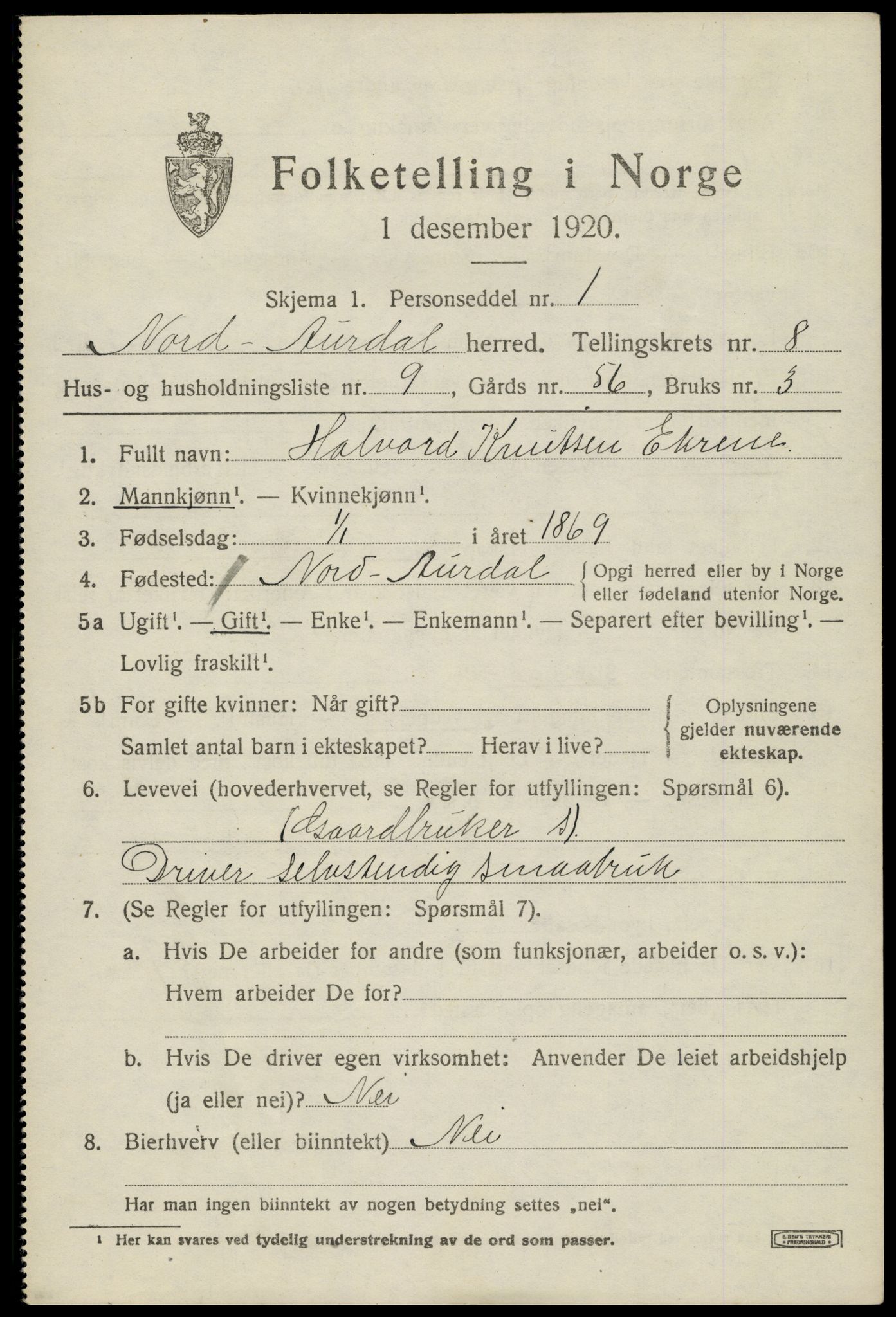 SAH, Folketelling 1920 for 0542 Nord-Aurdal herred, 1920, s. 6844