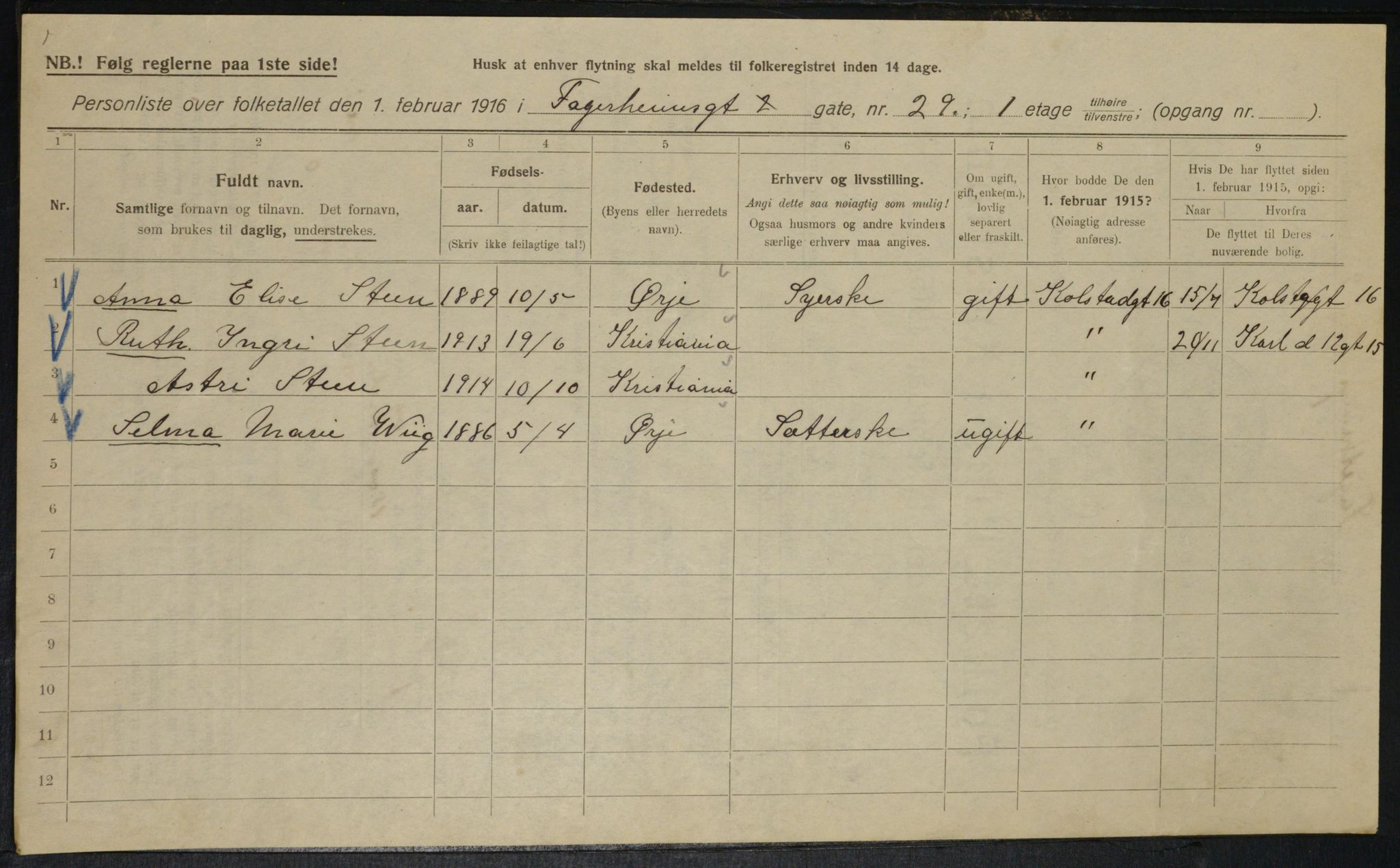 OBA, Kommunal folketelling 1.2.1916 for Kristiania, 1916, s. 23540