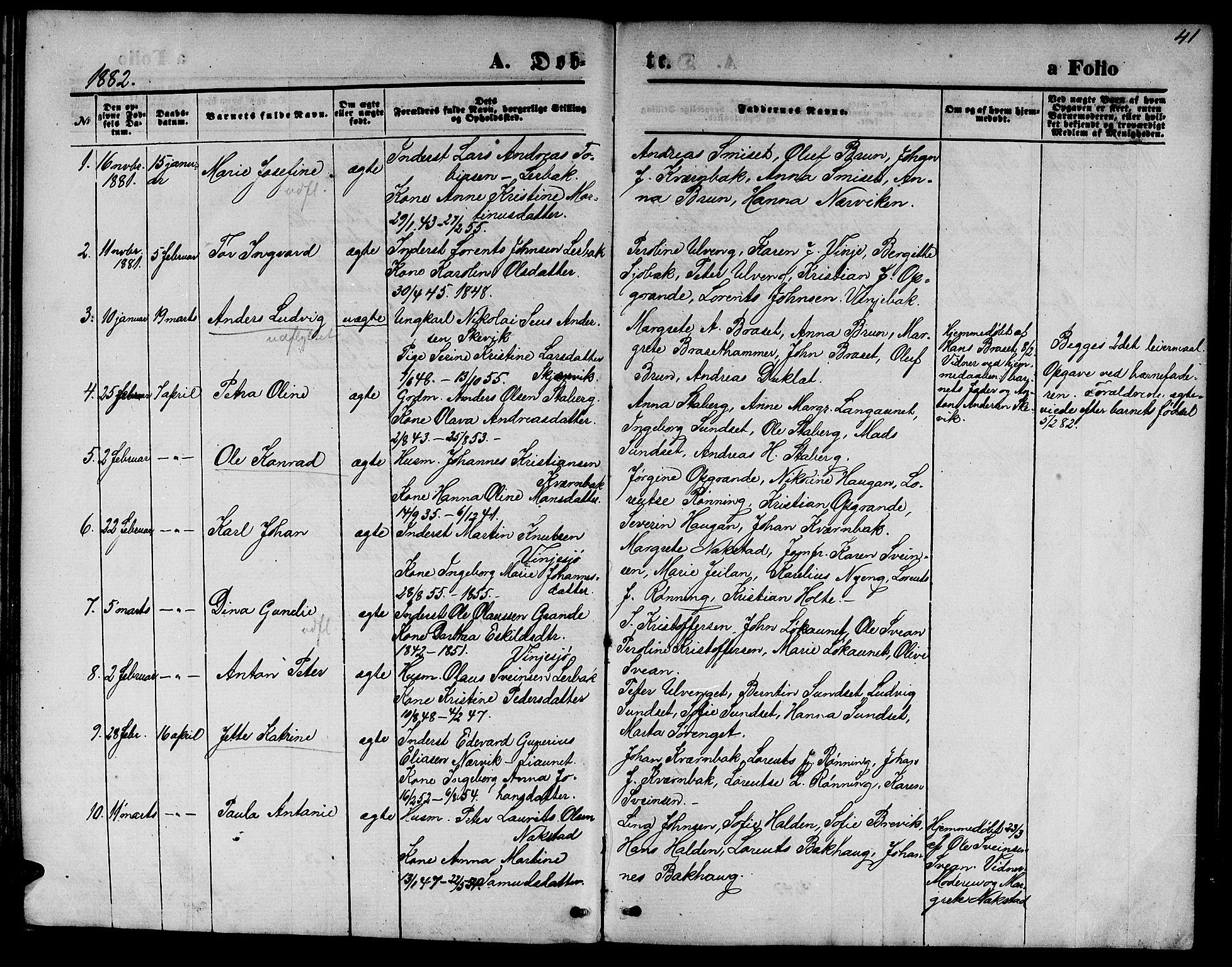 Ministerialprotokoller, klokkerbøker og fødselsregistre - Nord-Trøndelag, SAT/A-1458/733/L0326: Klokkerbok nr. 733C01, 1871-1887, s. 41