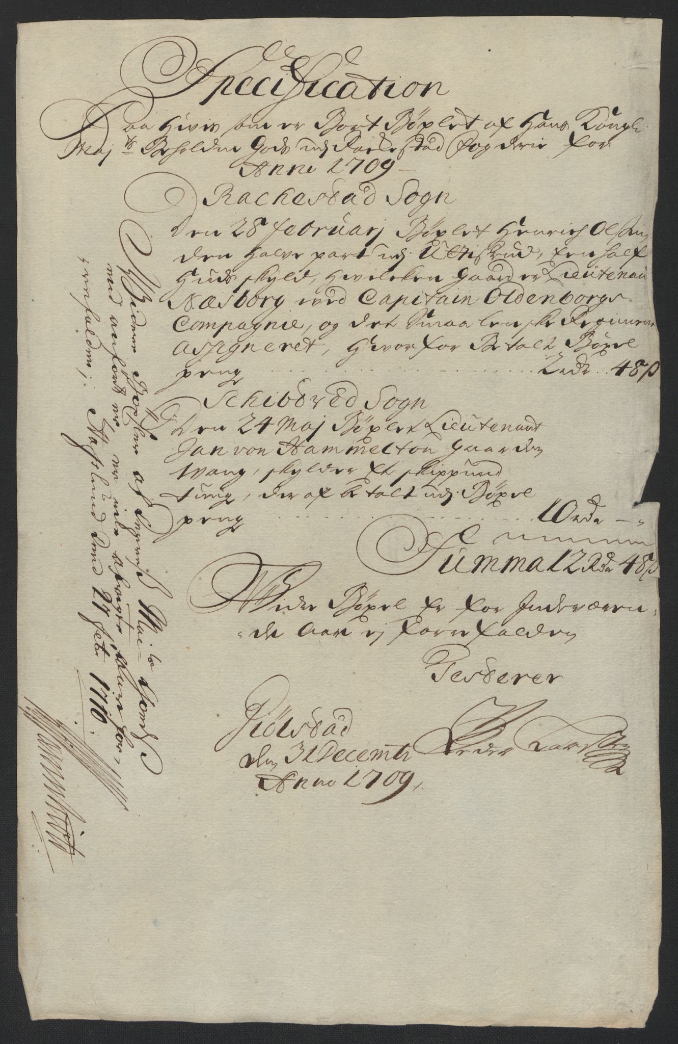 Rentekammeret inntil 1814, Reviderte regnskaper, Fogderegnskap, AV/RA-EA-4092/R07/L0301: Fogderegnskap Rakkestad, Heggen og Frøland, 1709, s. 31