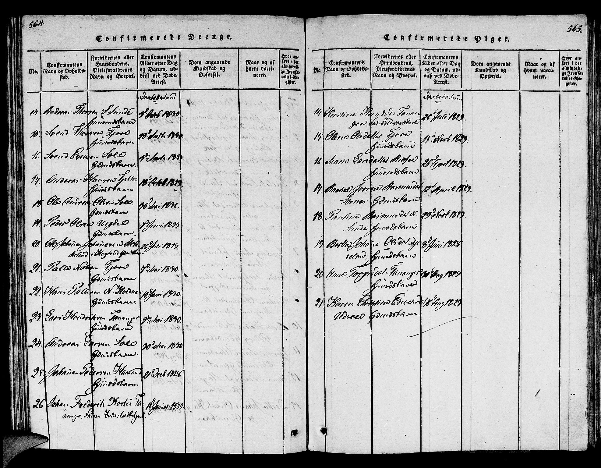 Håland sokneprestkontor, AV/SAST-A-101802/001/30BB/L0001: Klokkerbok nr. B 1, 1815-1845, s. 564-565