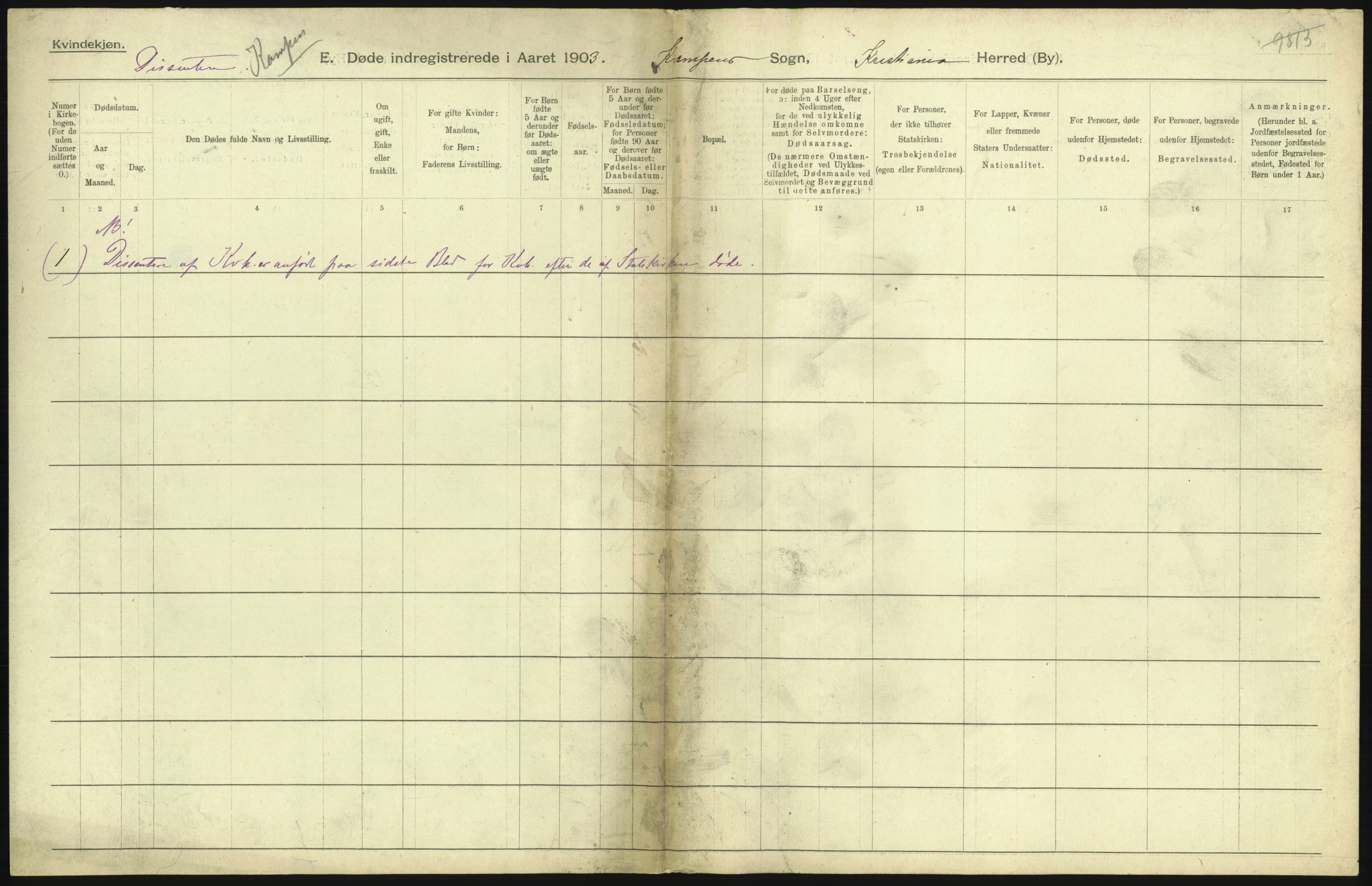 Statistisk sentralbyrå, Sosiodemografiske emner, Befolkning, AV/RA-S-2228/D/Df/Dfa/Dfaa/L0004: Kristiania: Gifte, døde, 1903, s. 231