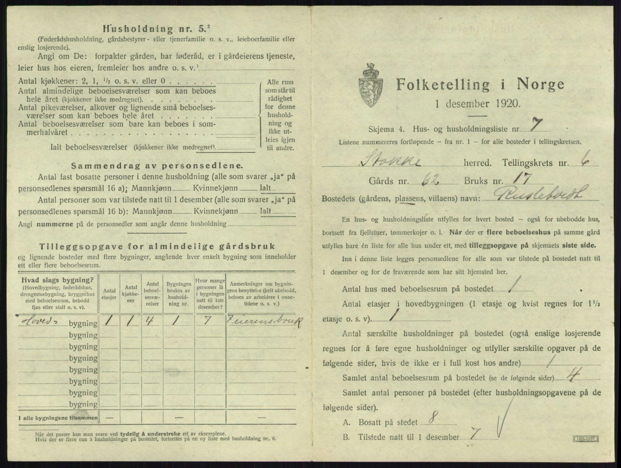 SAKO, Folketelling 1920 for 0720 Stokke herred, 1920, s. 1112