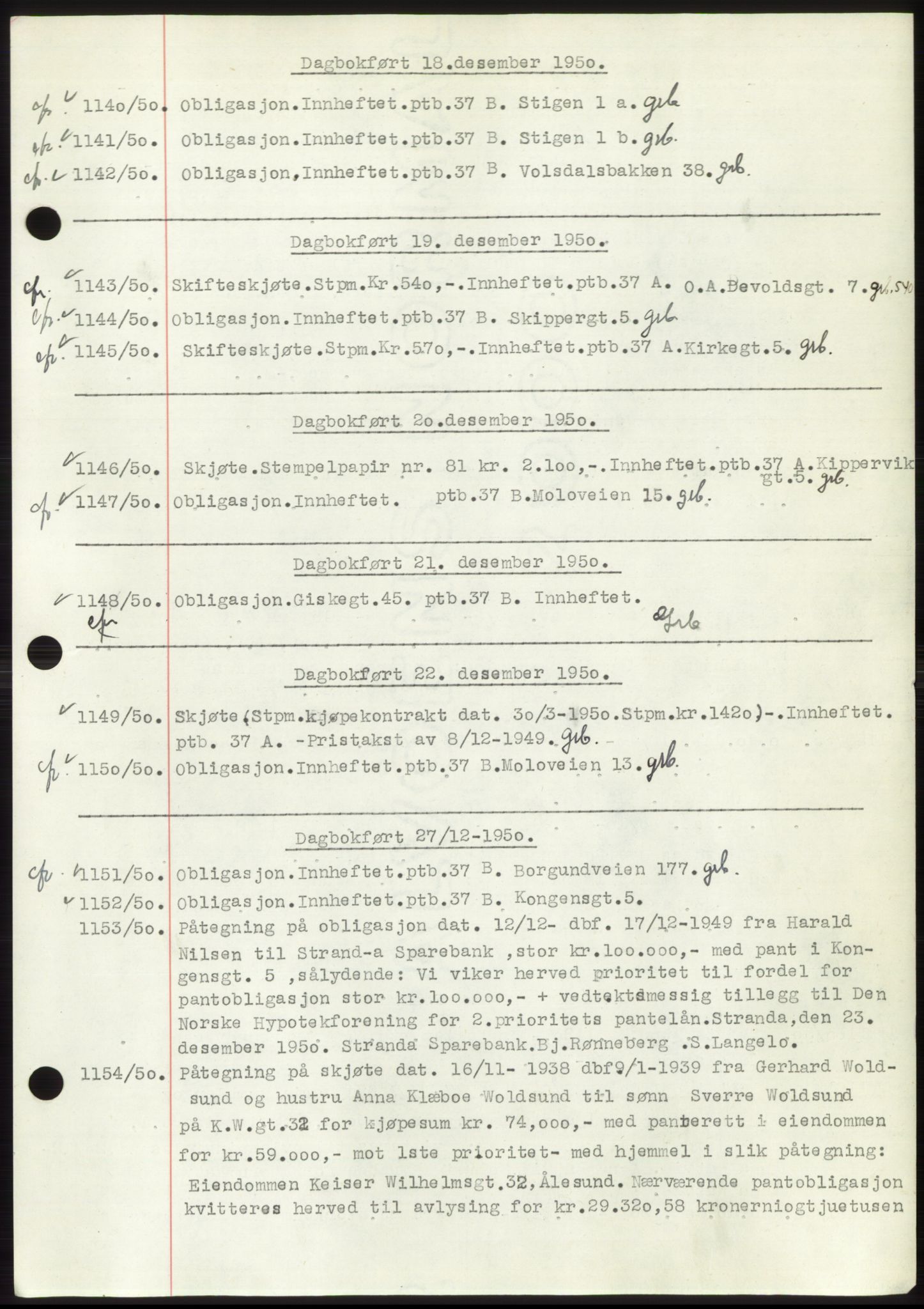 Ålesund byfogd, AV/SAT-A-4384: Pantebok nr. C37, 1950-1951, Dagboknr: 1140/1950