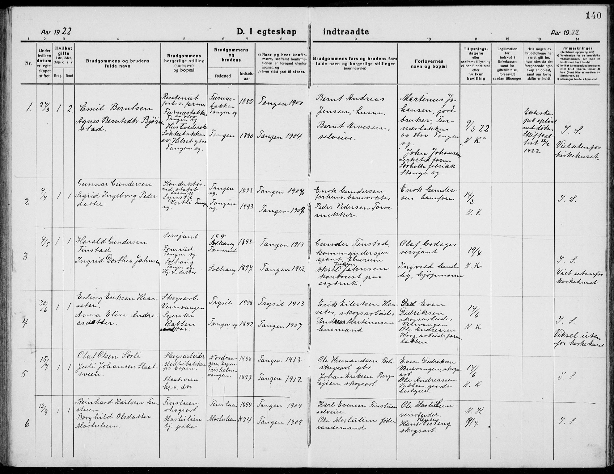 Stange prestekontor, AV/SAH-PREST-002/L/L0017: Klokkerbok nr. 17, 1918-1936, s. 140