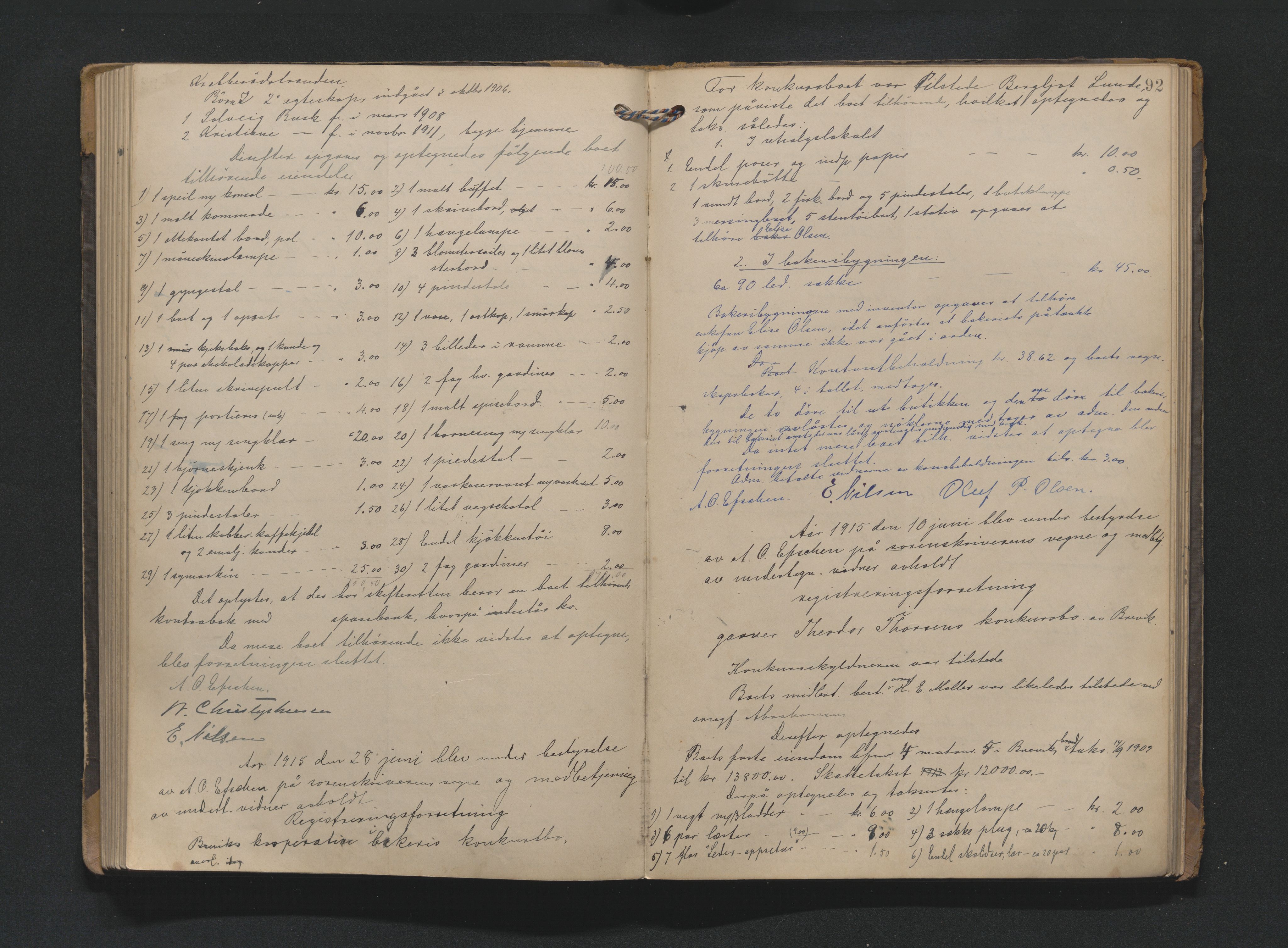 Bamble sorenskriveri, AV/SAKO-A-214/H/Hb/Hbb/Hbbe/L0001: Skifteregisreringsprotokoll, 1903-1929, s. 91b-92a