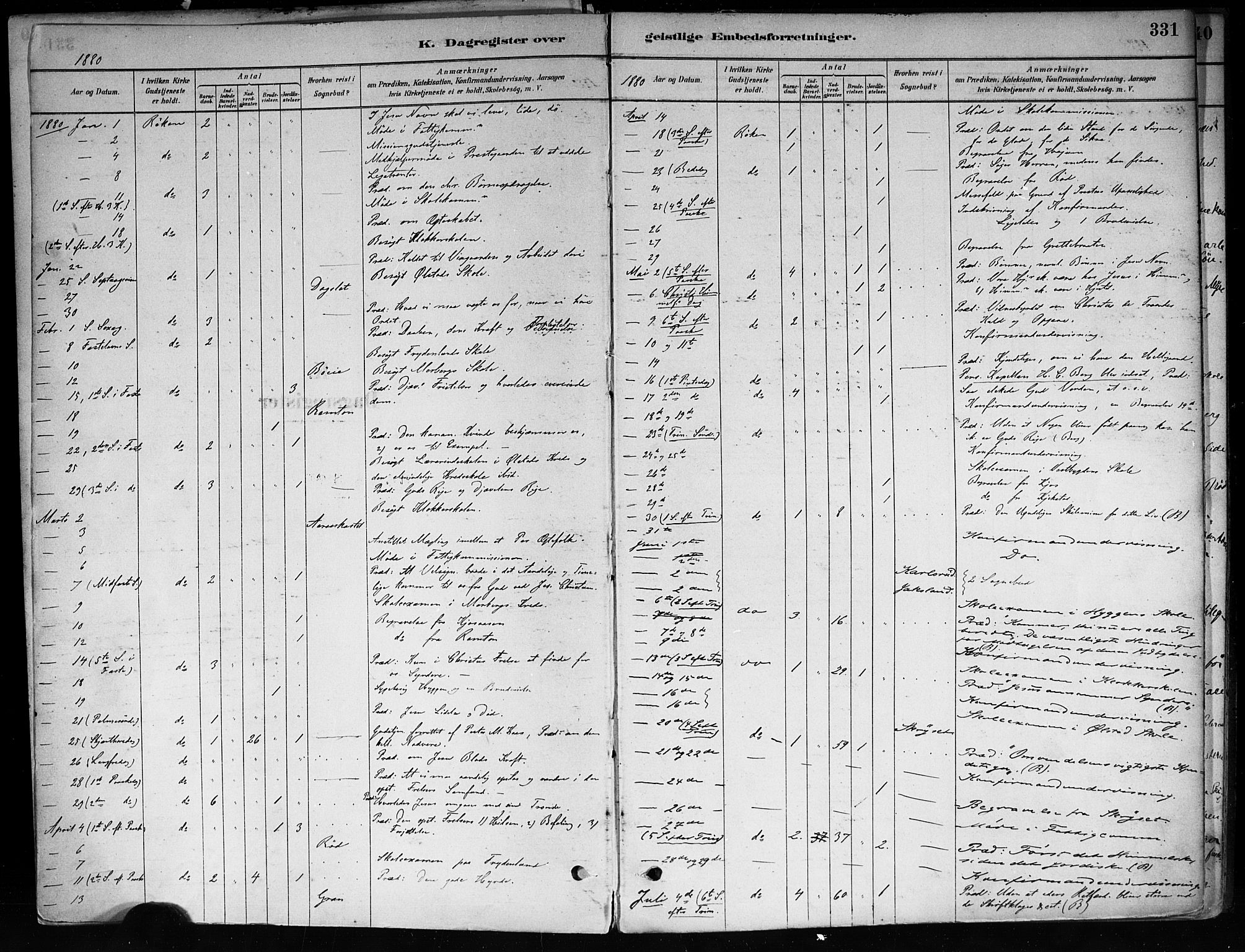 Røyken kirkebøker, AV/SAKO-A-241/F/Fa/L0008: Ministerialbok nr. 8, 1880-1897, s. 331
