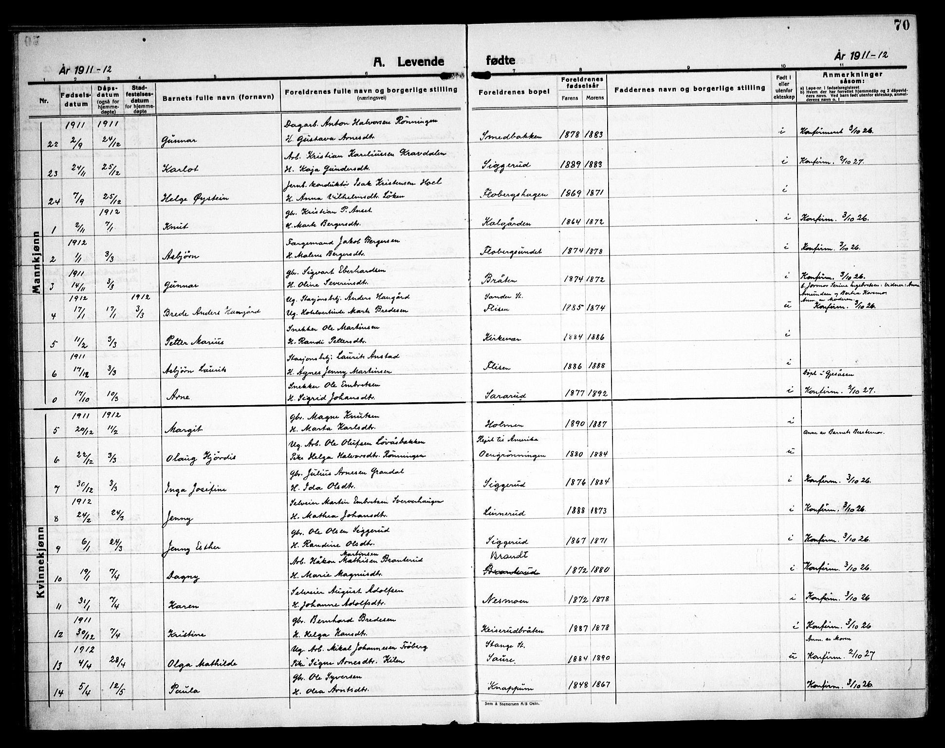 Åsnes prestekontor, AV/SAH-PREST-042/H/Ha/Haa/L0000C: Ministerialbok nr. 0A, 1890-1929, s. 70