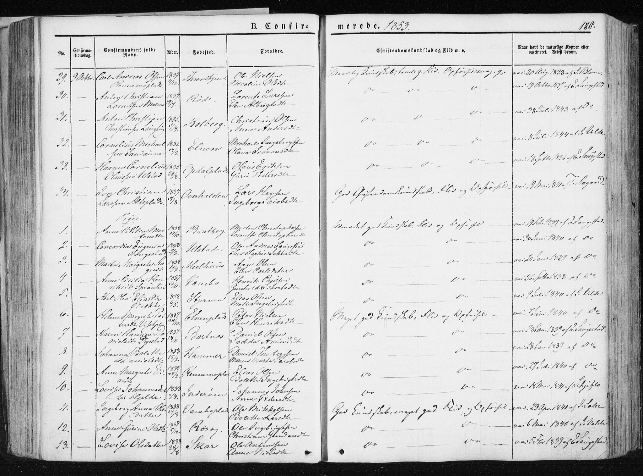Ministerialprotokoller, klokkerbøker og fødselsregistre - Nord-Trøndelag, SAT/A-1458/741/L0393: Ministerialbok nr. 741A07, 1849-1863, s. 180