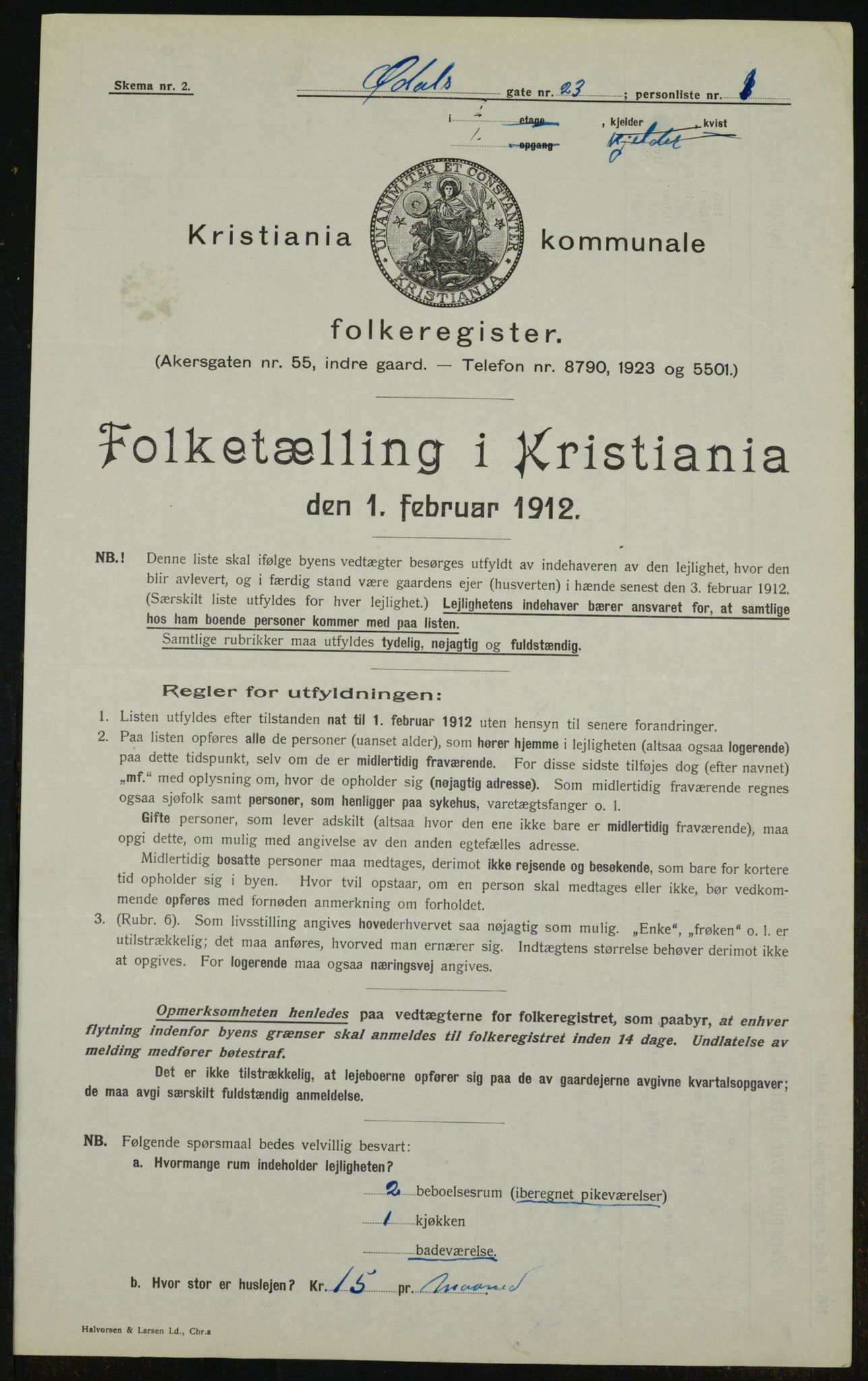 OBA, Kommunal folketelling 1.2.1912 for Kristiania, 1912, s. 75151