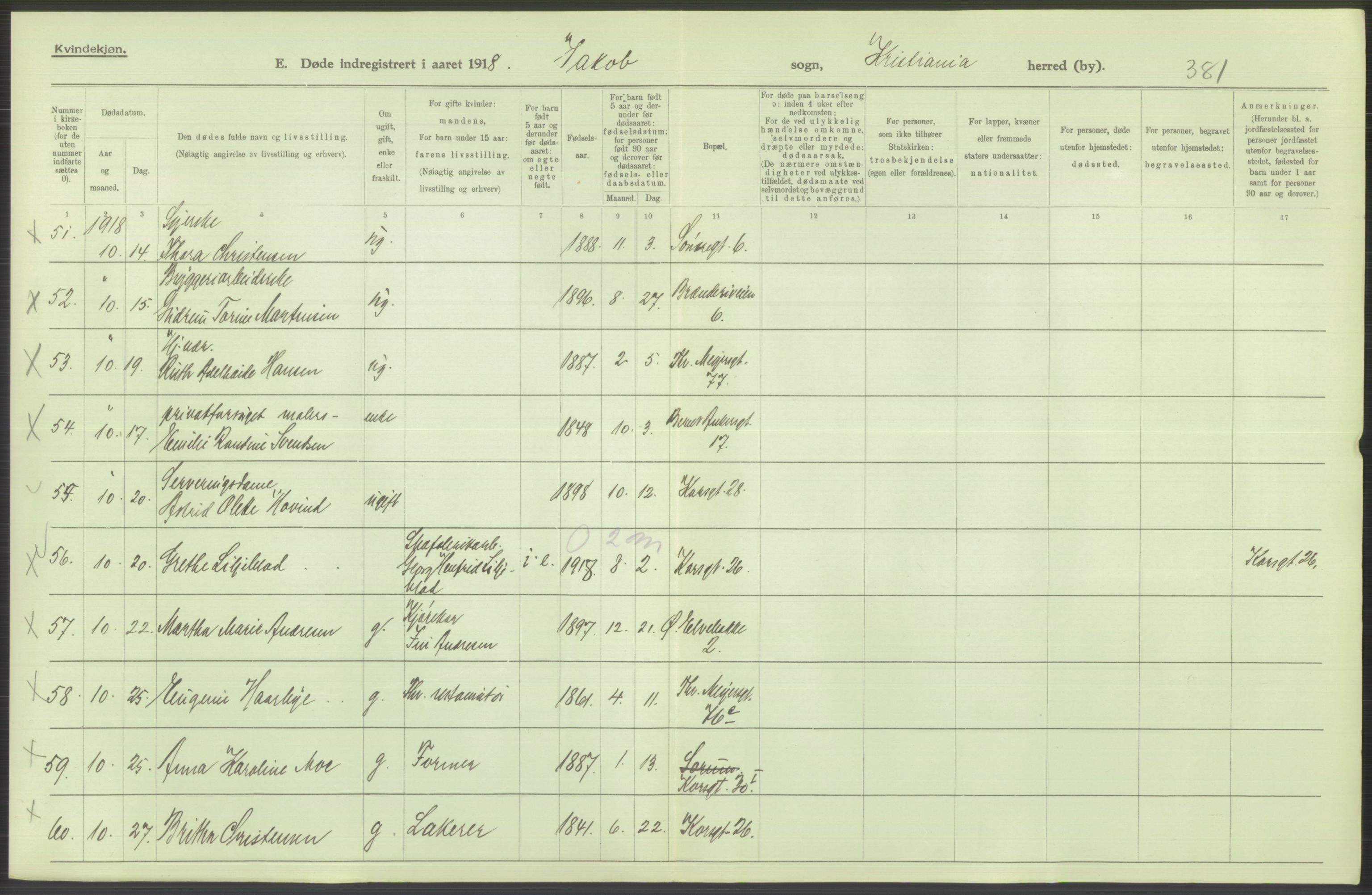 Statistisk sentralbyrå, Sosiodemografiske emner, Befolkning, AV/RA-S-2228/D/Df/Dfb/Dfbh/L0010: Kristiania: Døde, 1918, s. 812