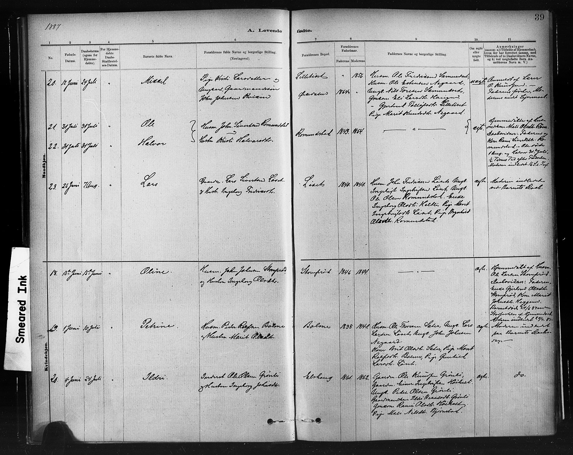 Ministerialprotokoller, klokkerbøker og fødselsregistre - Møre og Romsdal, SAT/A-1454/598/L1069: Ministerialbok nr. 598A03, 1882-1895, s. 39