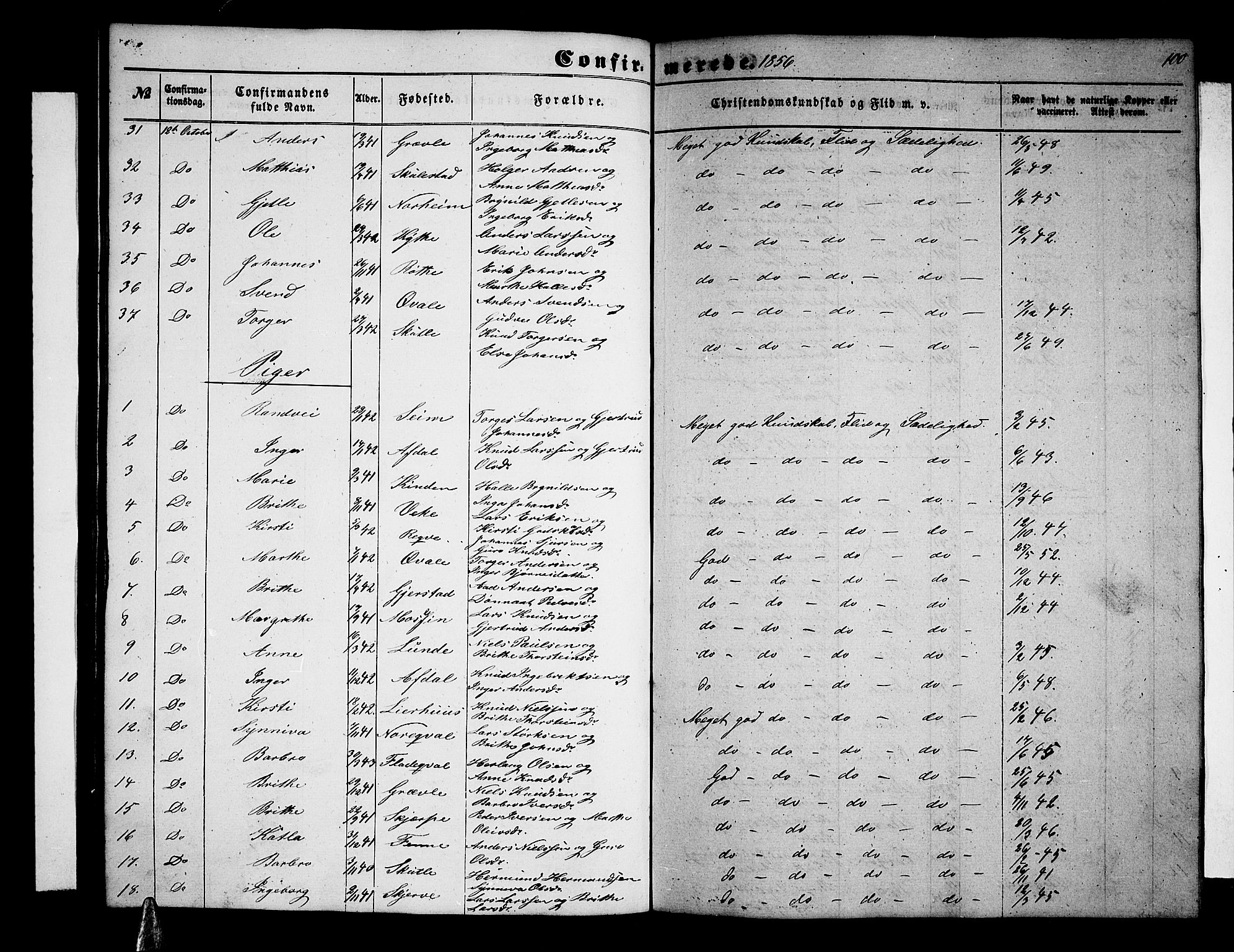Voss sokneprestembete, AV/SAB-A-79001/H/Hab: Klokkerbok nr. B 1, 1855-1869, s. 100