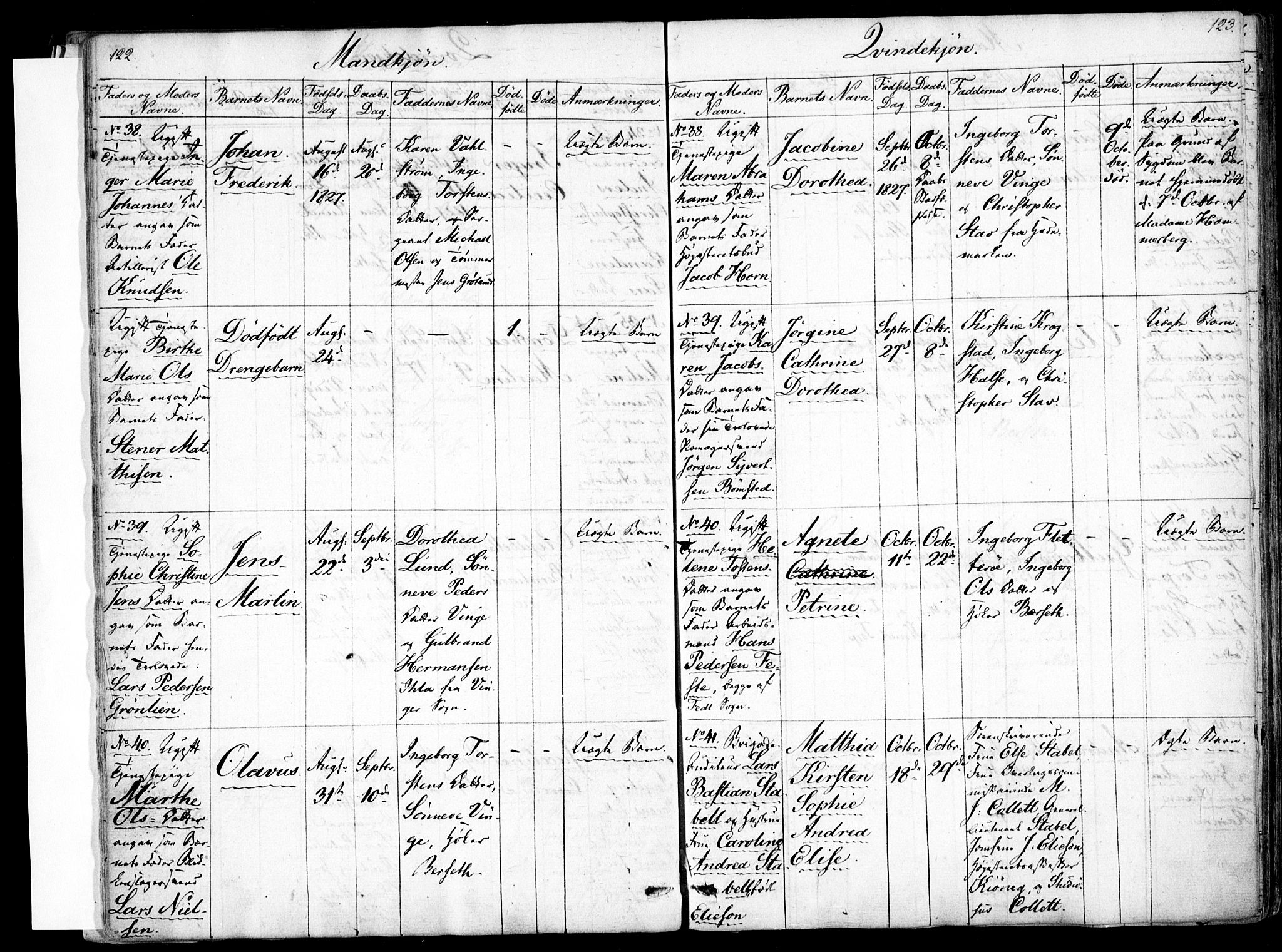 Rikshospitalet prestekontor Kirkebøker, AV/SAO-A-10309b/F/L0001: Ministerialbok nr. 1, 1818-1832, s. 122-123