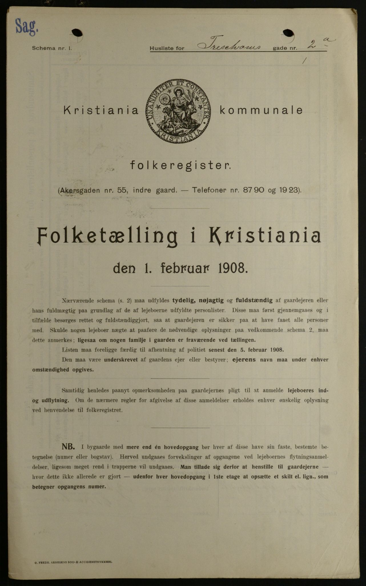 OBA, Kommunal folketelling 1.2.1908 for Kristiania kjøpstad, 1908, s. 103945