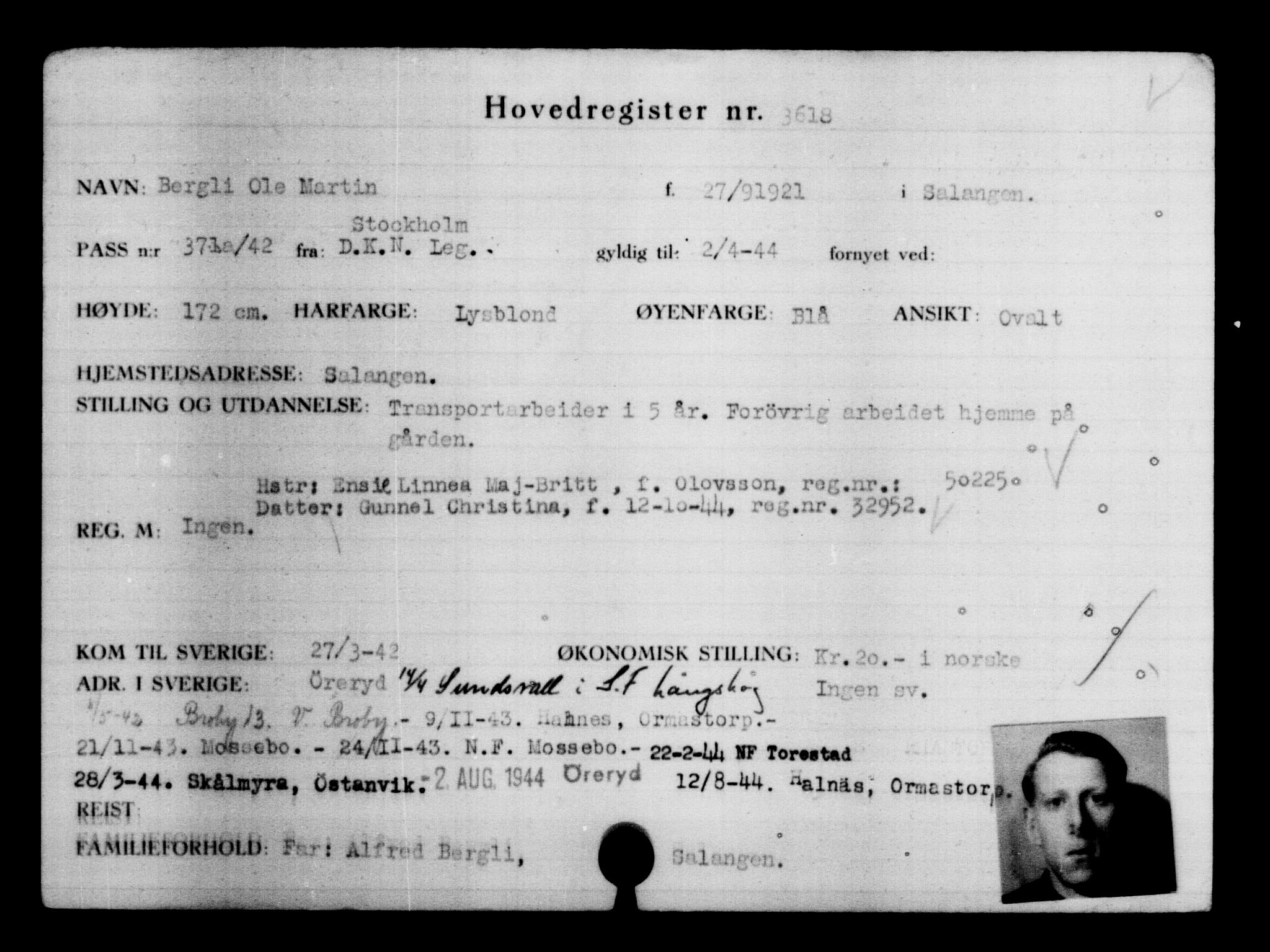 Utenriksstasjonene, Legasjonen i Stockholm, Flyktningkontoret, AV/RA-S-6753/V/Va/L0004: Kjesäterkartoteket, flyktninger med registreringsnr. 3496-6610, 1940-1945, s. 140