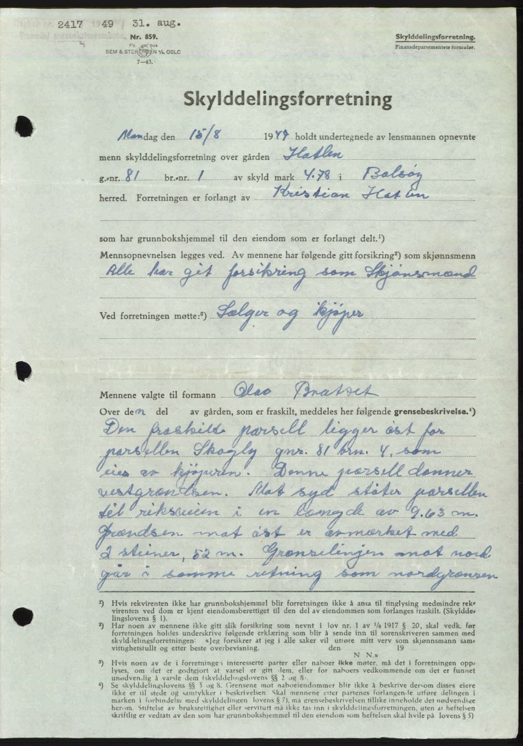Romsdal sorenskriveri, SAT/A-4149/1/2/2C: Pantebok nr. A30, 1949-1949, Dagboknr: 2417/1949