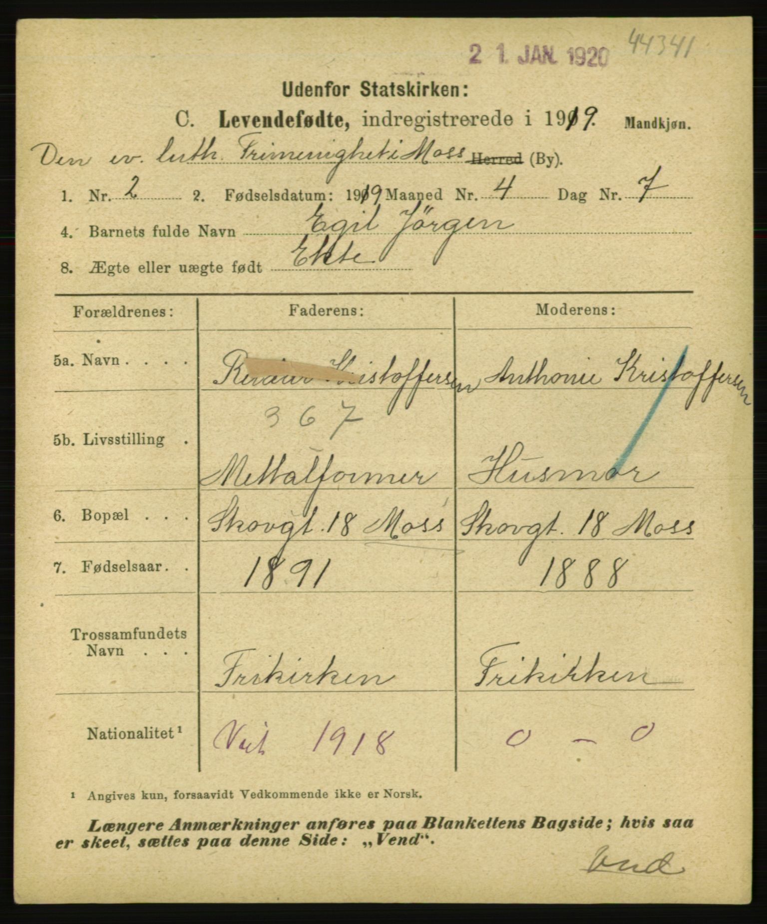 Statistisk sentralbyrå, Sosiodemografiske emner, Befolkning, AV/RA-S-2228/E/L0017: Fødte, gifte, døde dissentere., 1919, s. 5