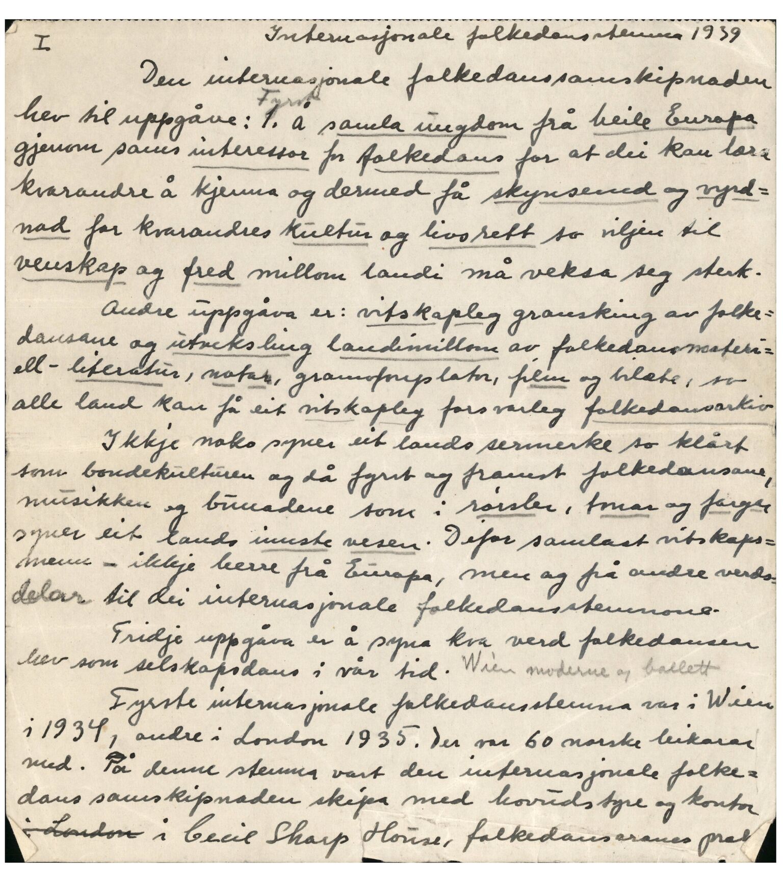 Samling etter Klara Semb, NSFF/KS/B/066: Klara Sembs referat frå Det Internasjonale Folkedansstevnet i 1939, 1939, s. 8-23