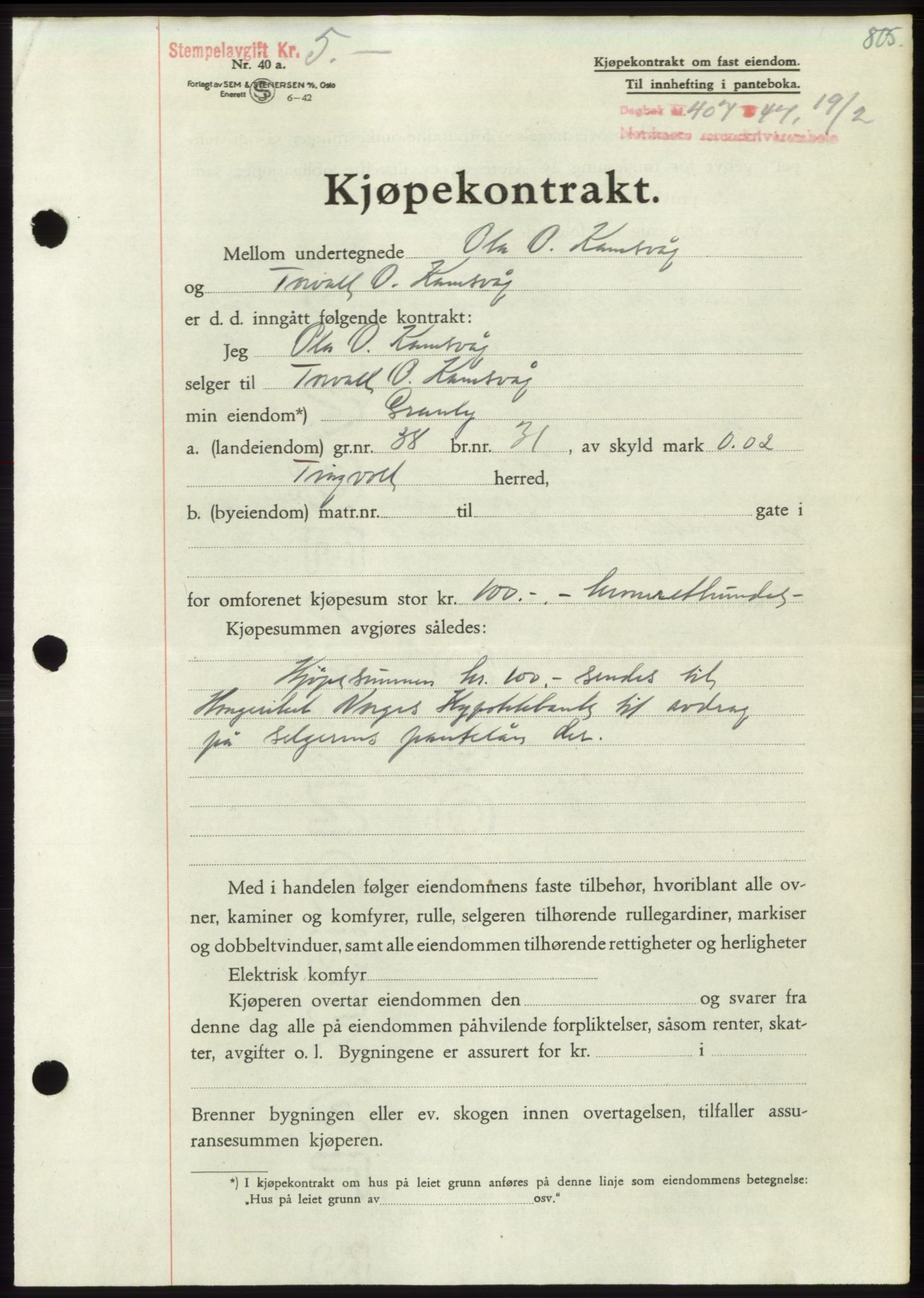 Nordmøre sorenskriveri, SAT/A-4132/1/2/2Ca: Pantebok nr. B95, 1946-1947, Dagboknr: 407/1947