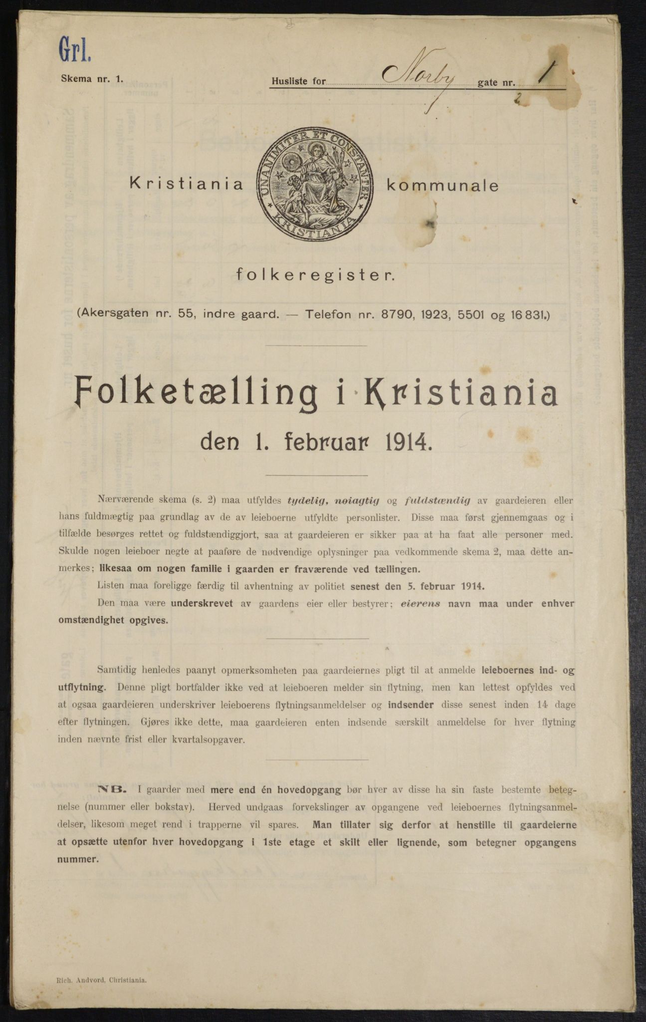 OBA, Kommunal folketelling 1.2.1914 for Kristiania, 1914, s. 71445