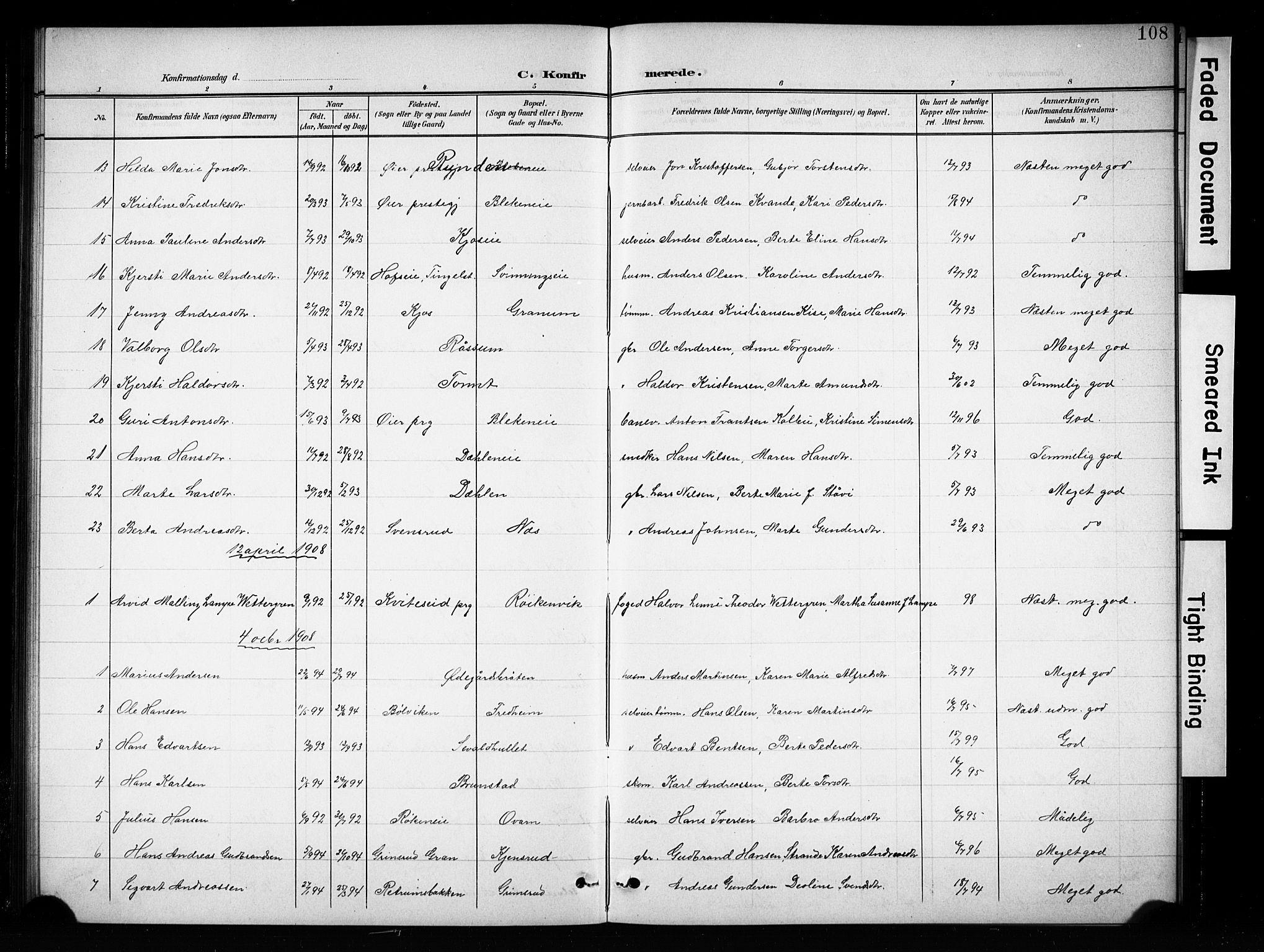 Brandbu prestekontor, AV/SAH-PREST-114/H/Ha/Hab/L0005: Klokkerbok nr. 5, 1900-1913, s. 108