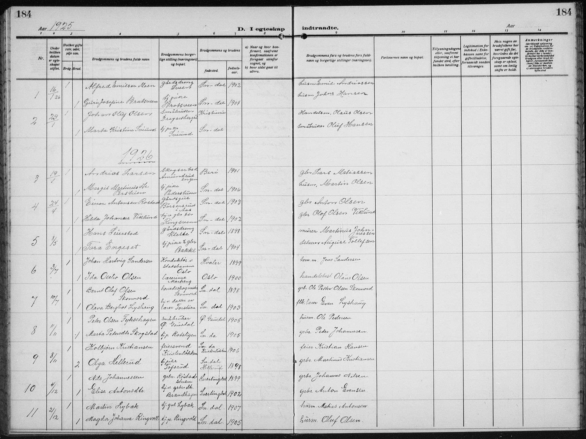 Biri prestekontor, AV/SAH-PREST-096/H/Ha/Hab/L0007: Klokkerbok nr. 7, 1919-1941, s. 184