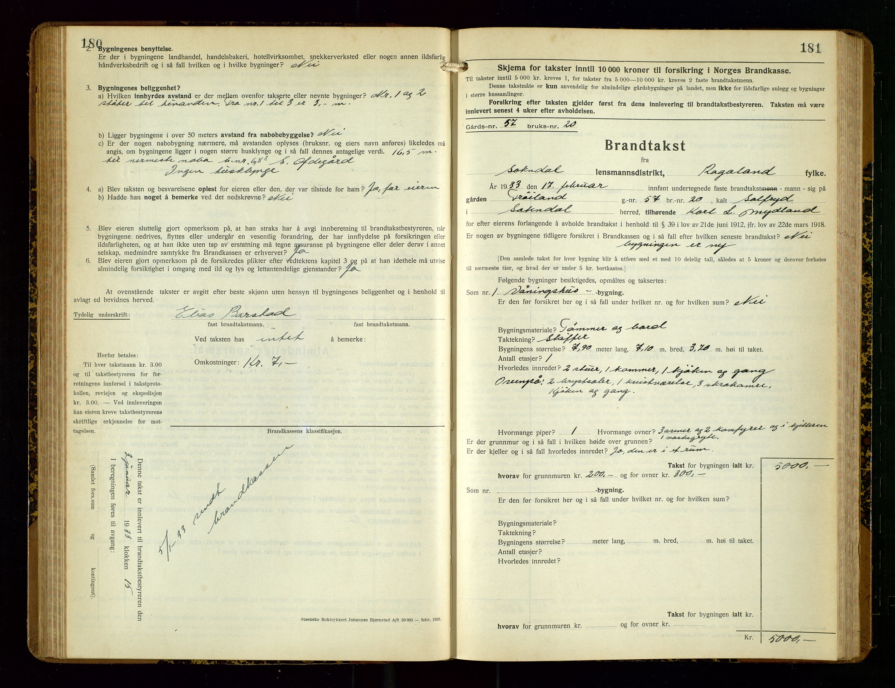 Sokndal lensmannskontor, AV/SAST-A-100417/Gob/L0007: "Brandtakst-Protokoll", 1930-1936, s. 180-181