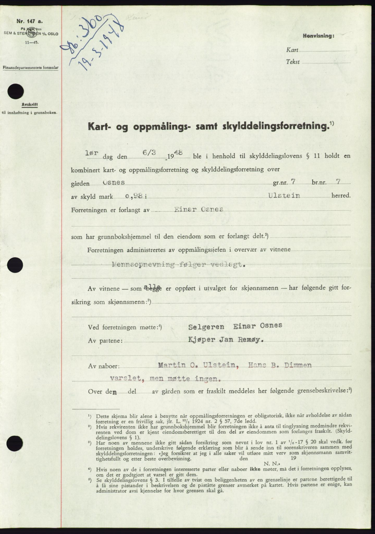 Søre Sunnmøre sorenskriveri, SAT/A-4122/1/2/2C/L0082: Pantebok nr. 8A, 1948-1948, Dagboknr: 360/1948