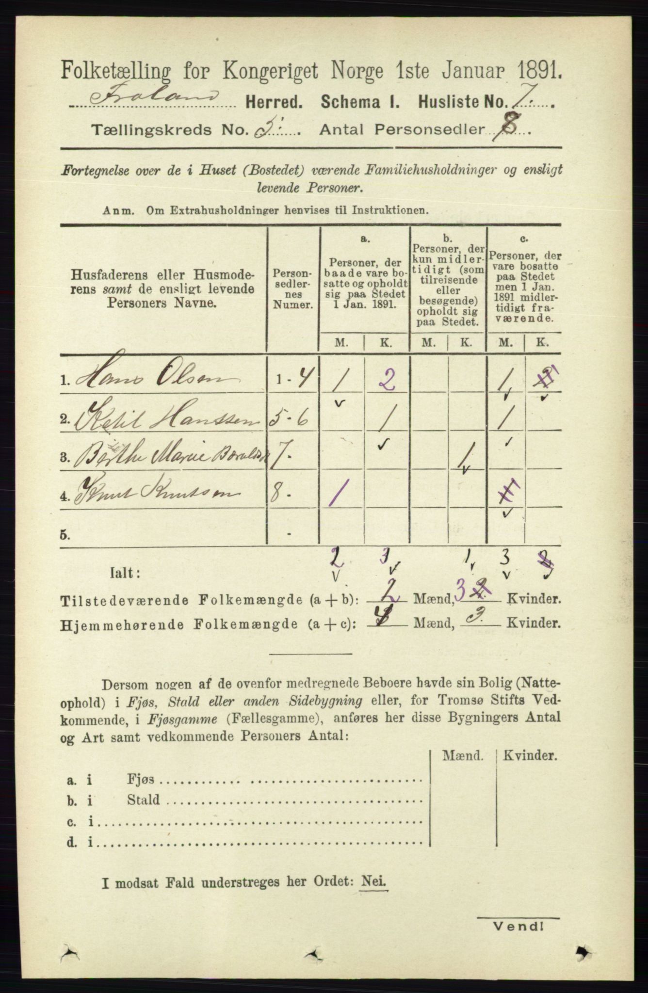 RA, Folketelling 1891 for 0919 Froland herred, 1891, s. 1729