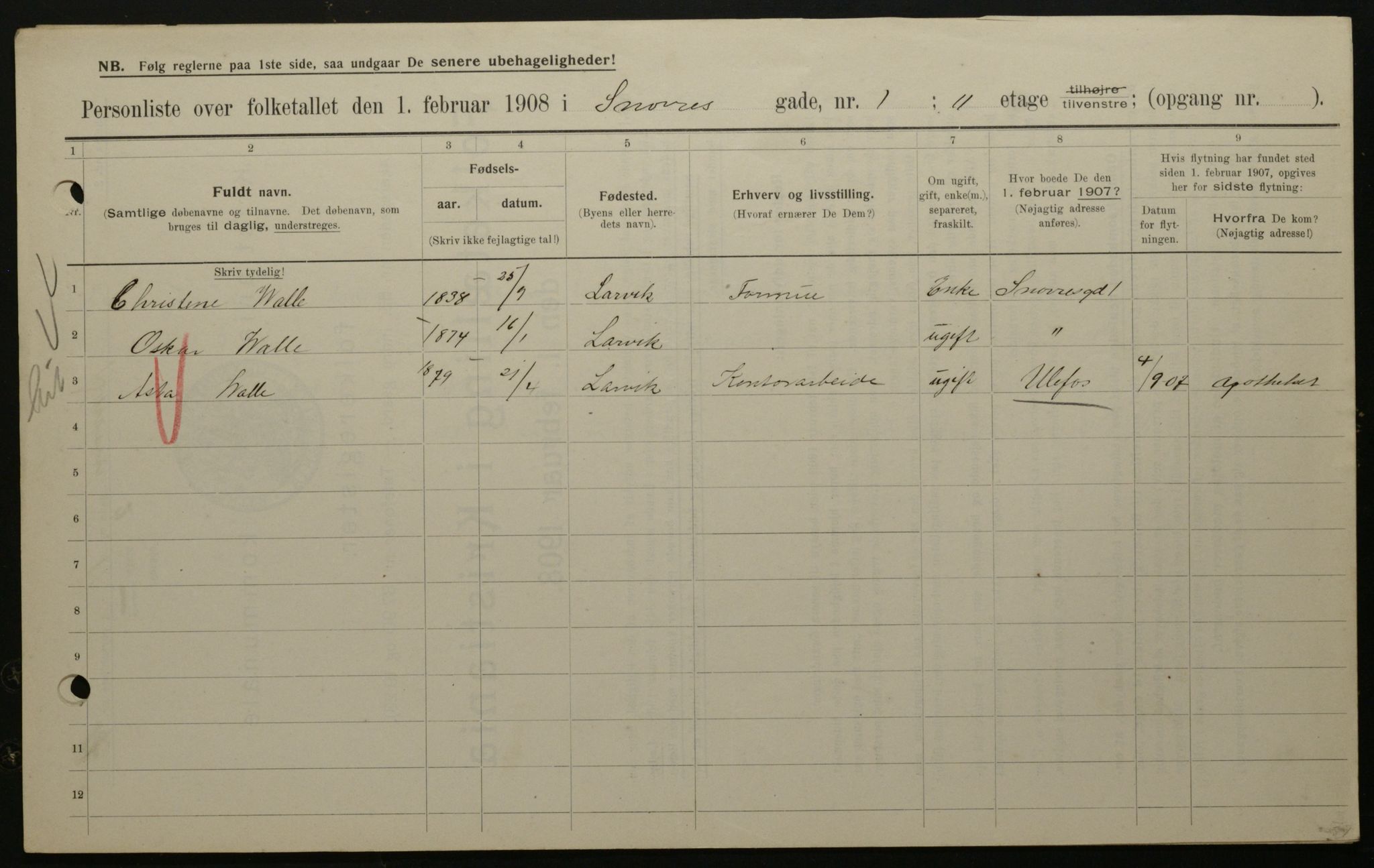 OBA, Kommunal folketelling 1.2.1908 for Kristiania kjøpstad, 1908, s. 88277