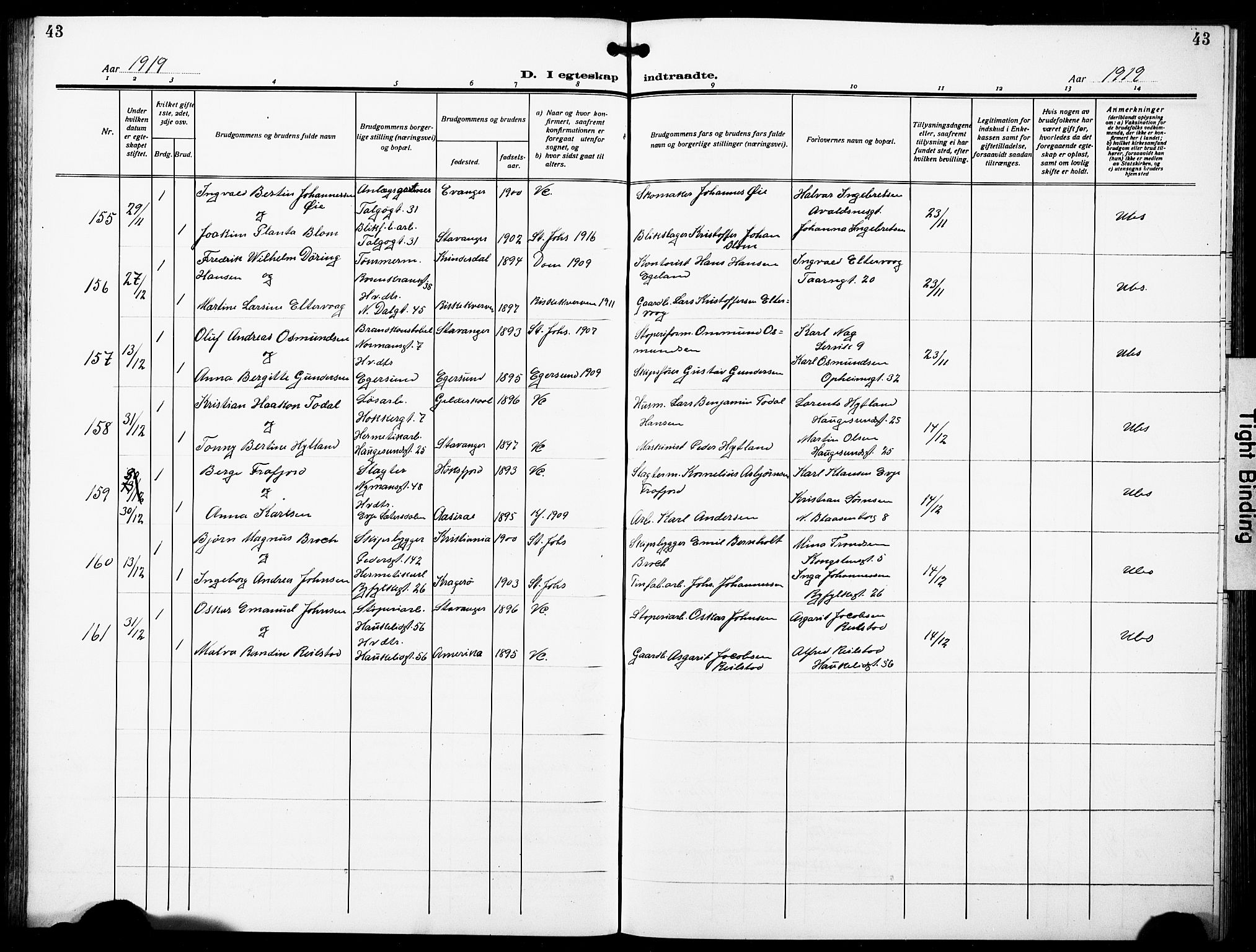 St. Johannes sokneprestkontor, AV/SAST-A-101814/001/30/30BB/L0007: Klokkerbok nr. B 7, 1917-1932, s. 43