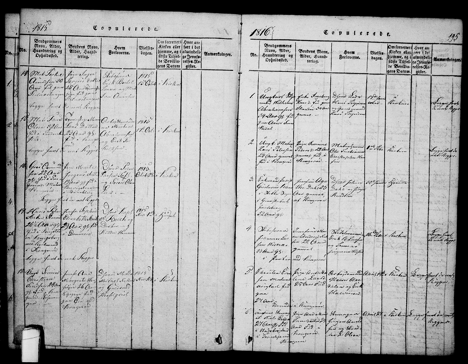 Kragerø kirkebøker, AV/SAKO-A-278/F/Fa/L0004: Ministerialbok nr. 4, 1814-1831, s. 195