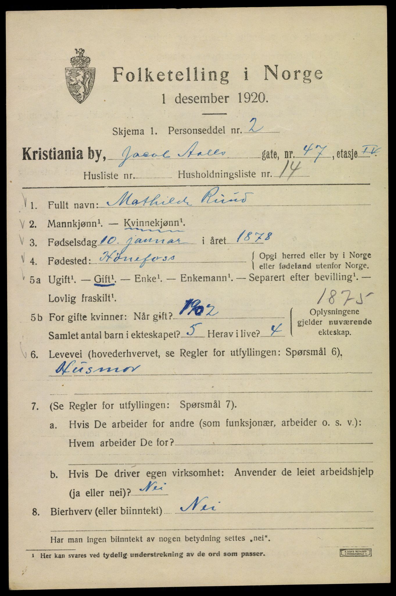 SAO, Folketelling 1920 for 0301 Kristiania kjøpstad, 1920, s. 316031