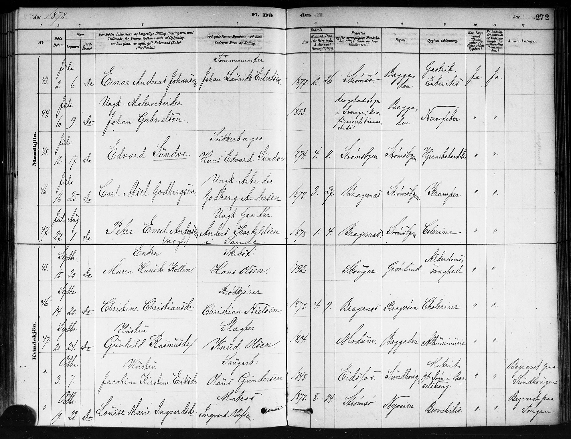 Strømsø kirkebøker, AV/SAKO-A-246/F/Fa/L0021: Ministerialbok nr. I 21, 1878-1885, s. 272
