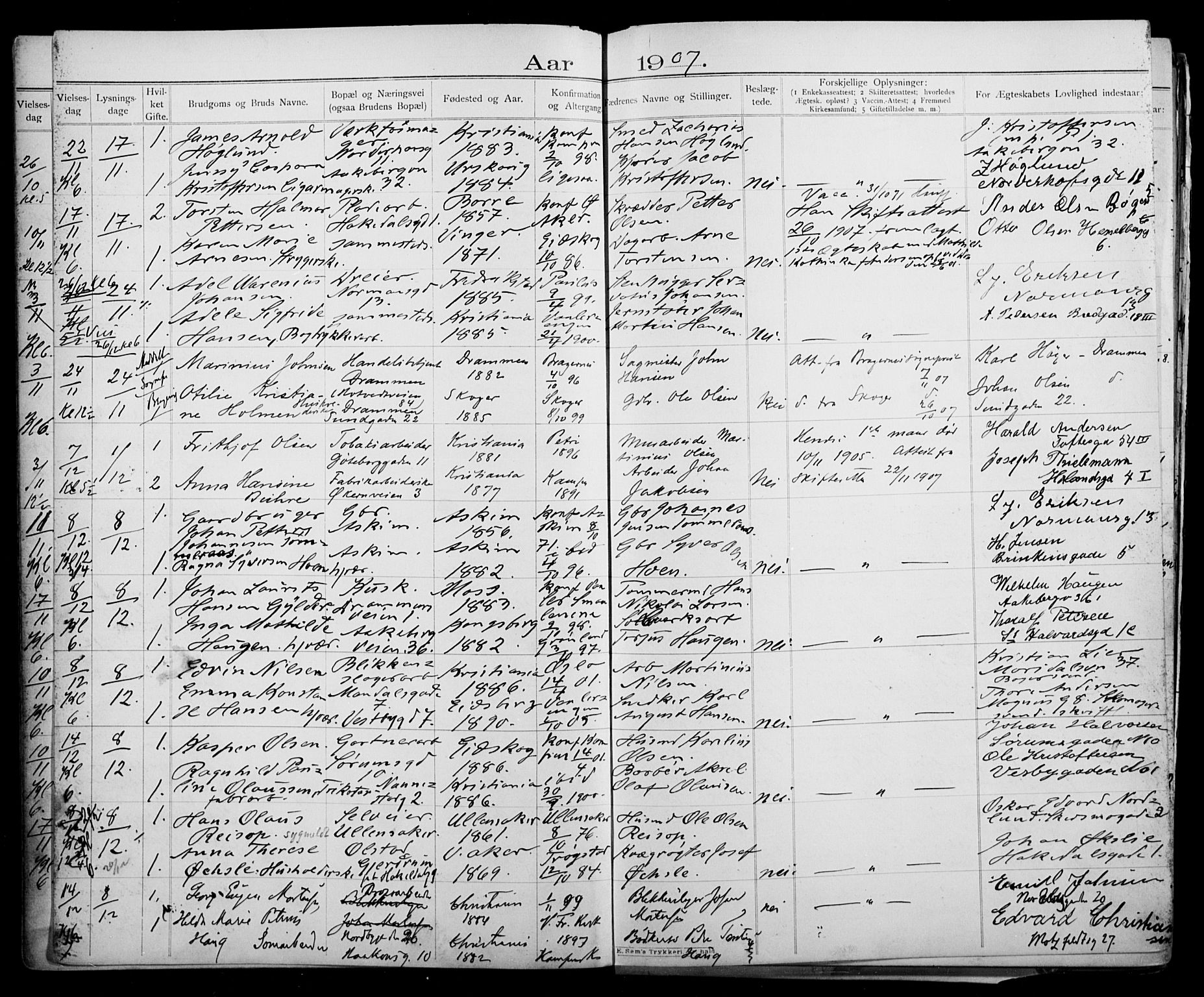 Kampen prestekontor Kirkebøker, AV/SAO-A-10853/H/Ha/L0003: Lysningsprotokoll nr. 3, 1907-1917