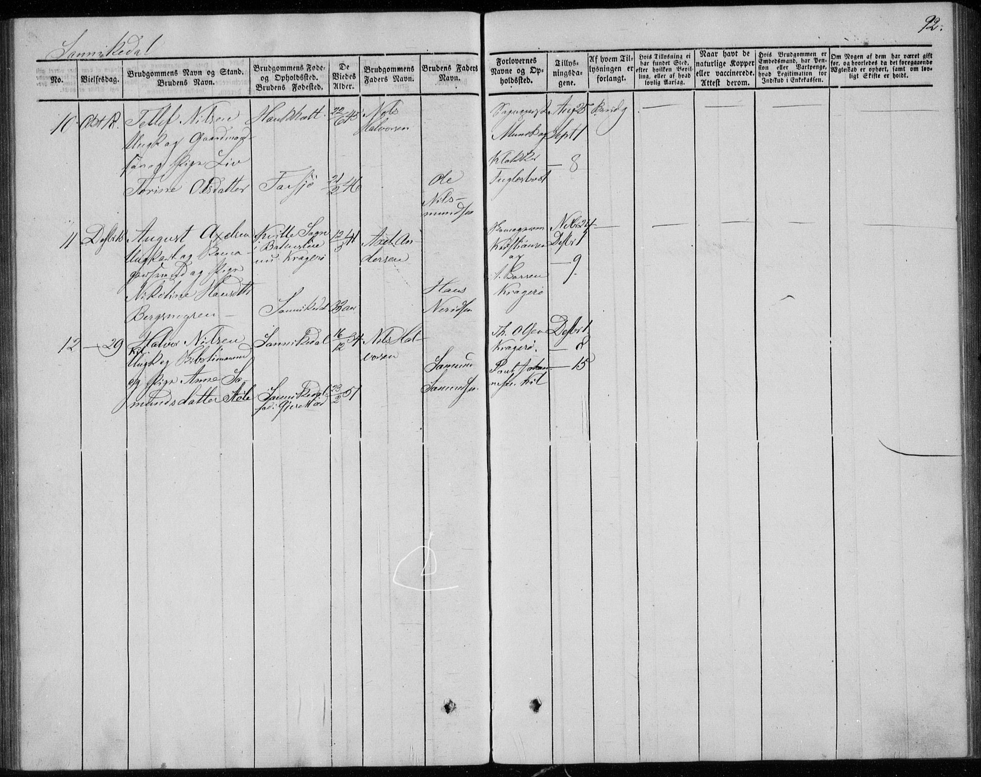 Sannidal kirkebøker, AV/SAKO-A-296/F/Fa/L0010: Ministerialbok nr. 10, 1855-1873, s. 92