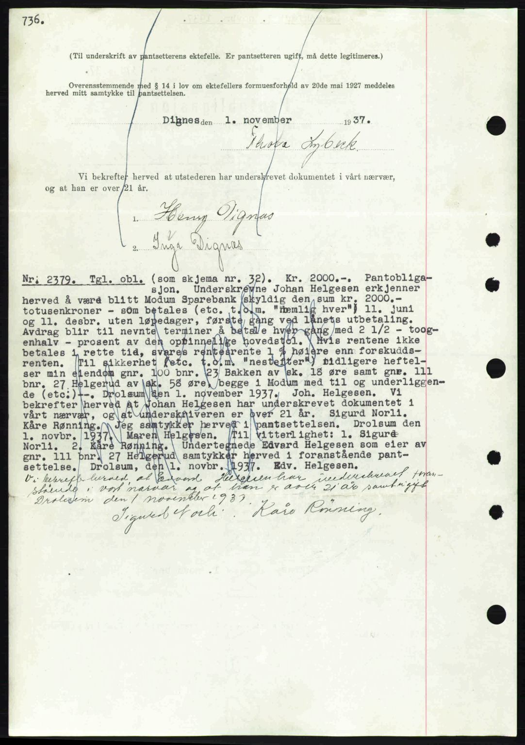 Eiker, Modum og Sigdal sorenskriveri, SAKO/A-123/G/Ga/Gab/L0036: Pantebok nr. A6, 1937-1937, Dagboknr: 2379/1937