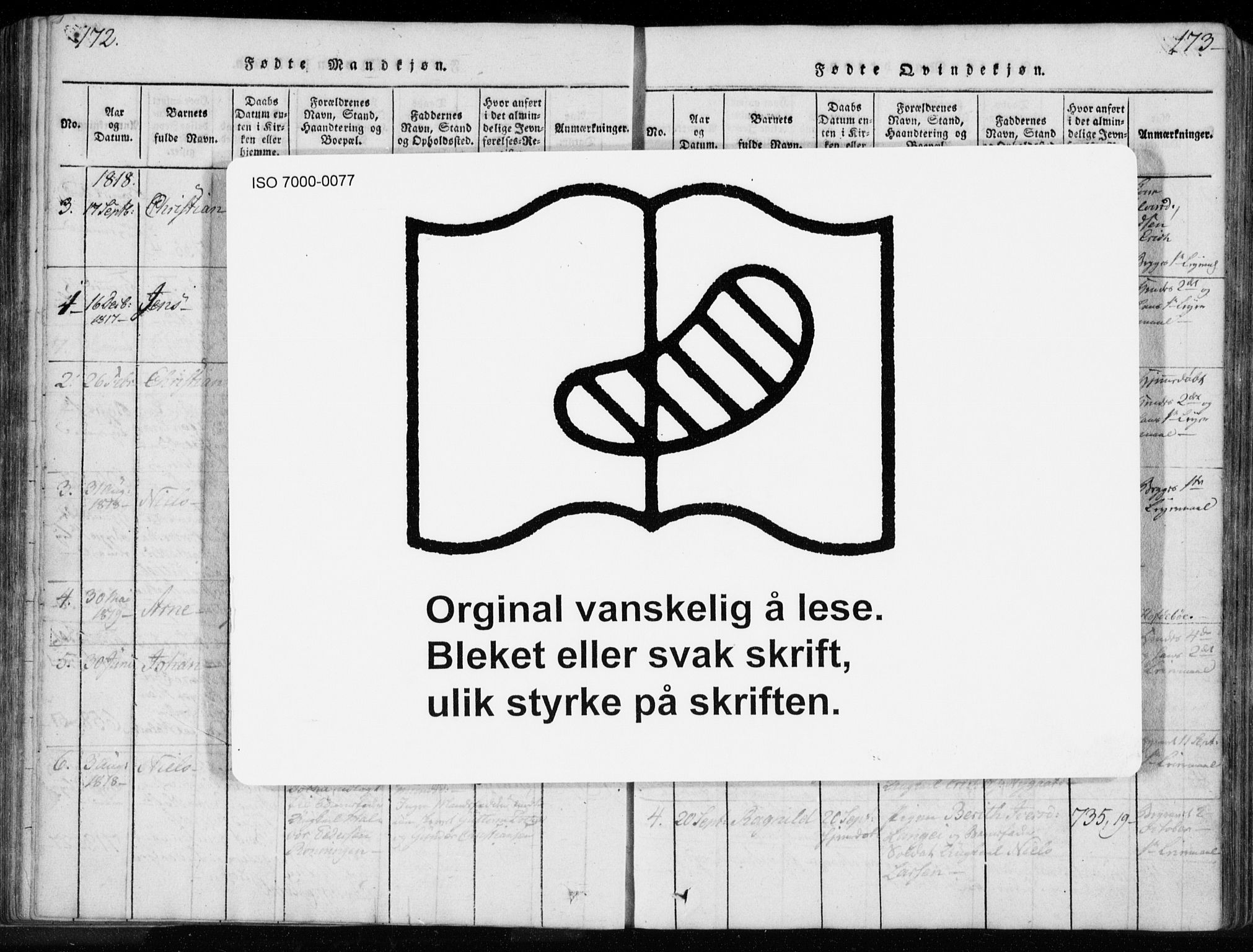 Kongsberg kirkebøker, AV/SAKO-A-22/F/Fa/L0008: Ministerialbok nr. I 8, 1816-1839, s. 172-173