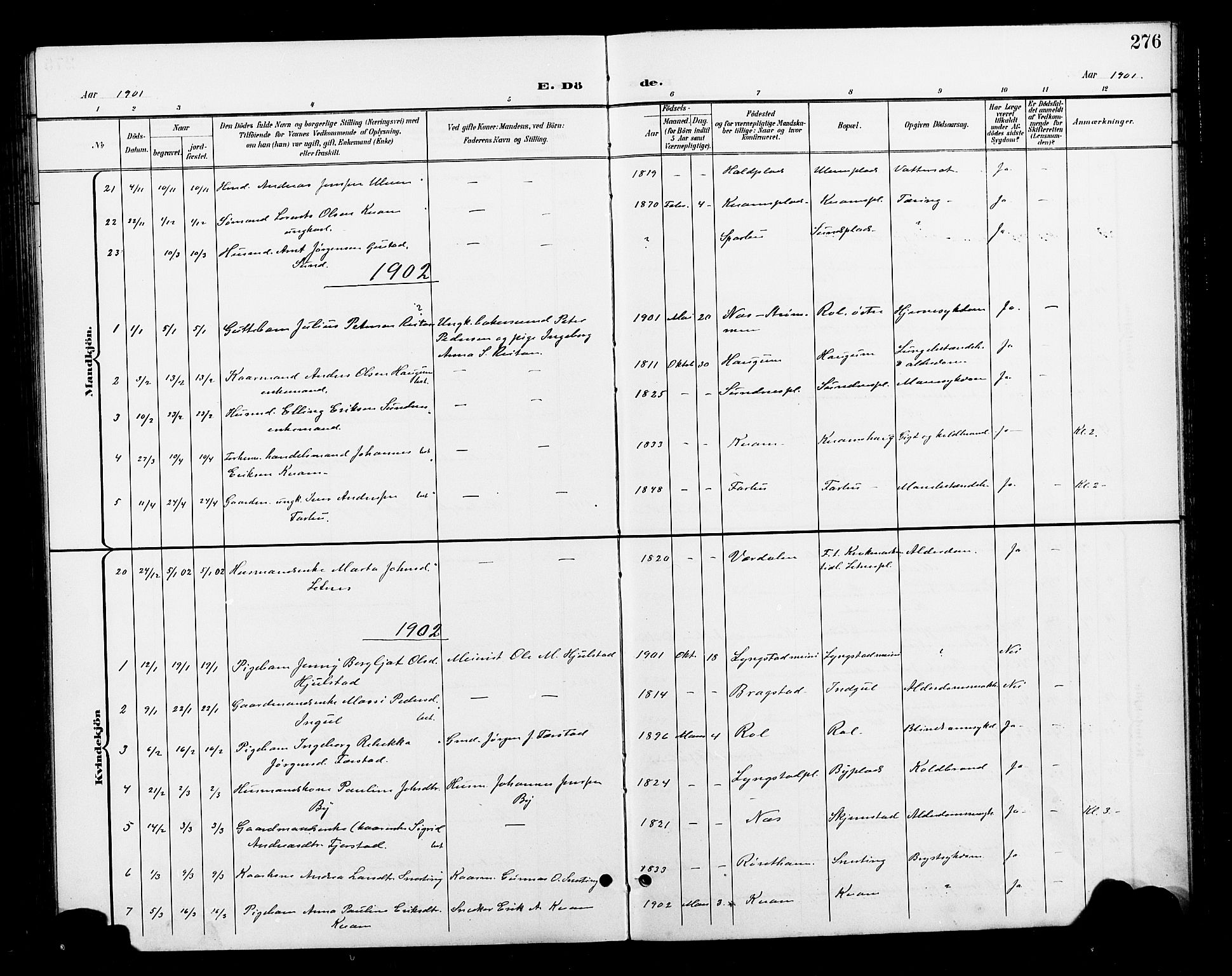 Ministerialprotokoller, klokkerbøker og fødselsregistre - Nord-Trøndelag, SAT/A-1458/730/L0302: Klokkerbok nr. 730C05, 1898-1924, s. 276