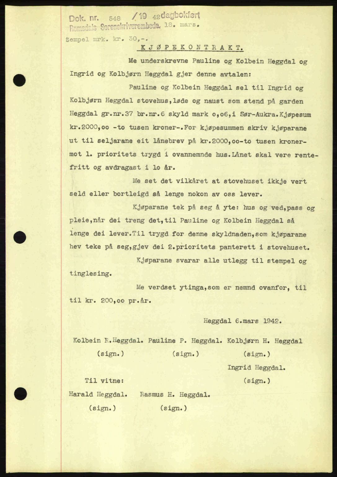 Romsdal sorenskriveri, SAT/A-4149/1/2/2C: Pantebok nr. A12, 1942-1942, Dagboknr: 548/1942