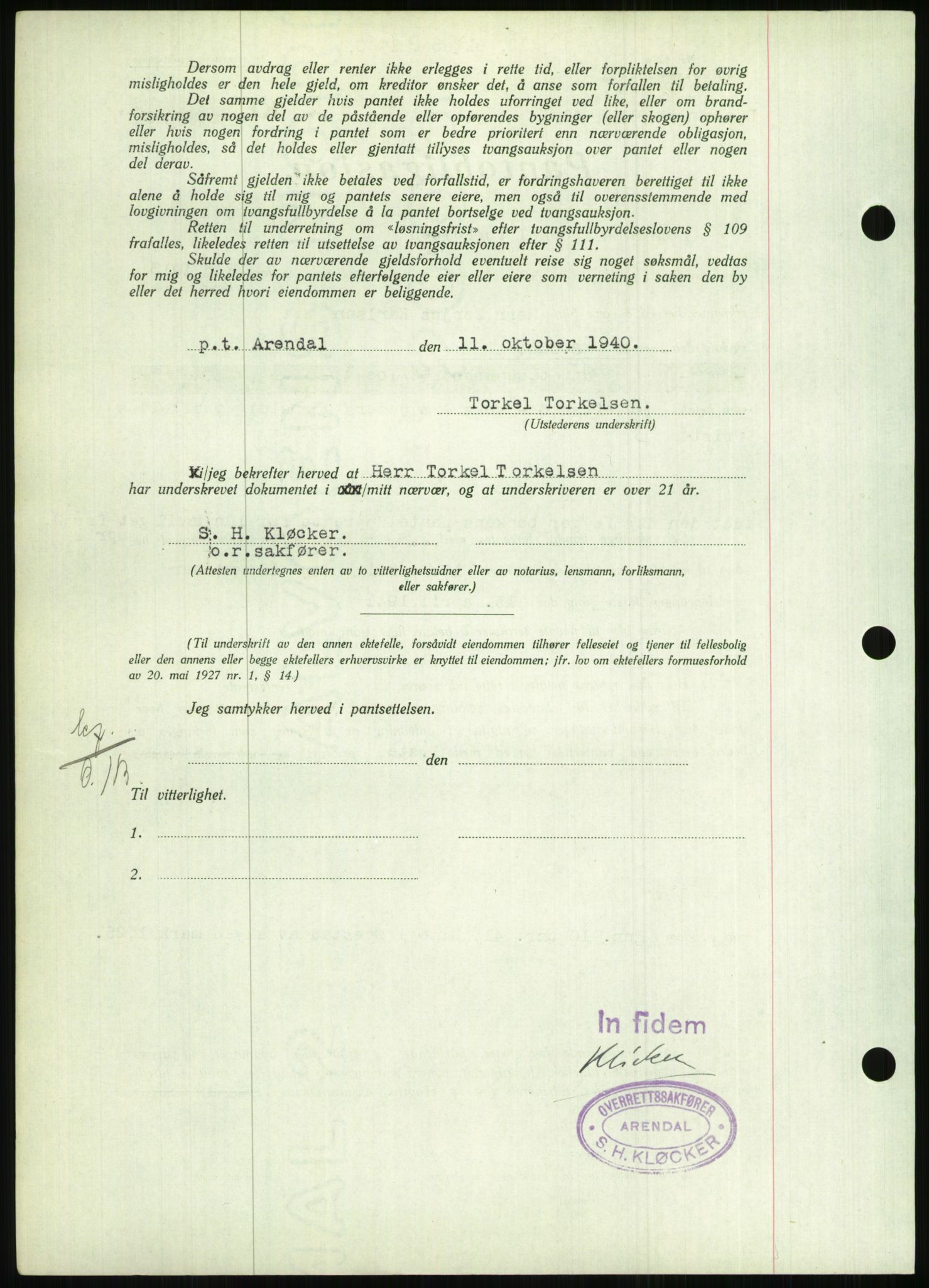 Nedenes sorenskriveri, AV/SAK-1221-0006/G/Gb/Gbb/L0001: Pantebok nr. I, 1939-1942, Dagboknr: 915/1940