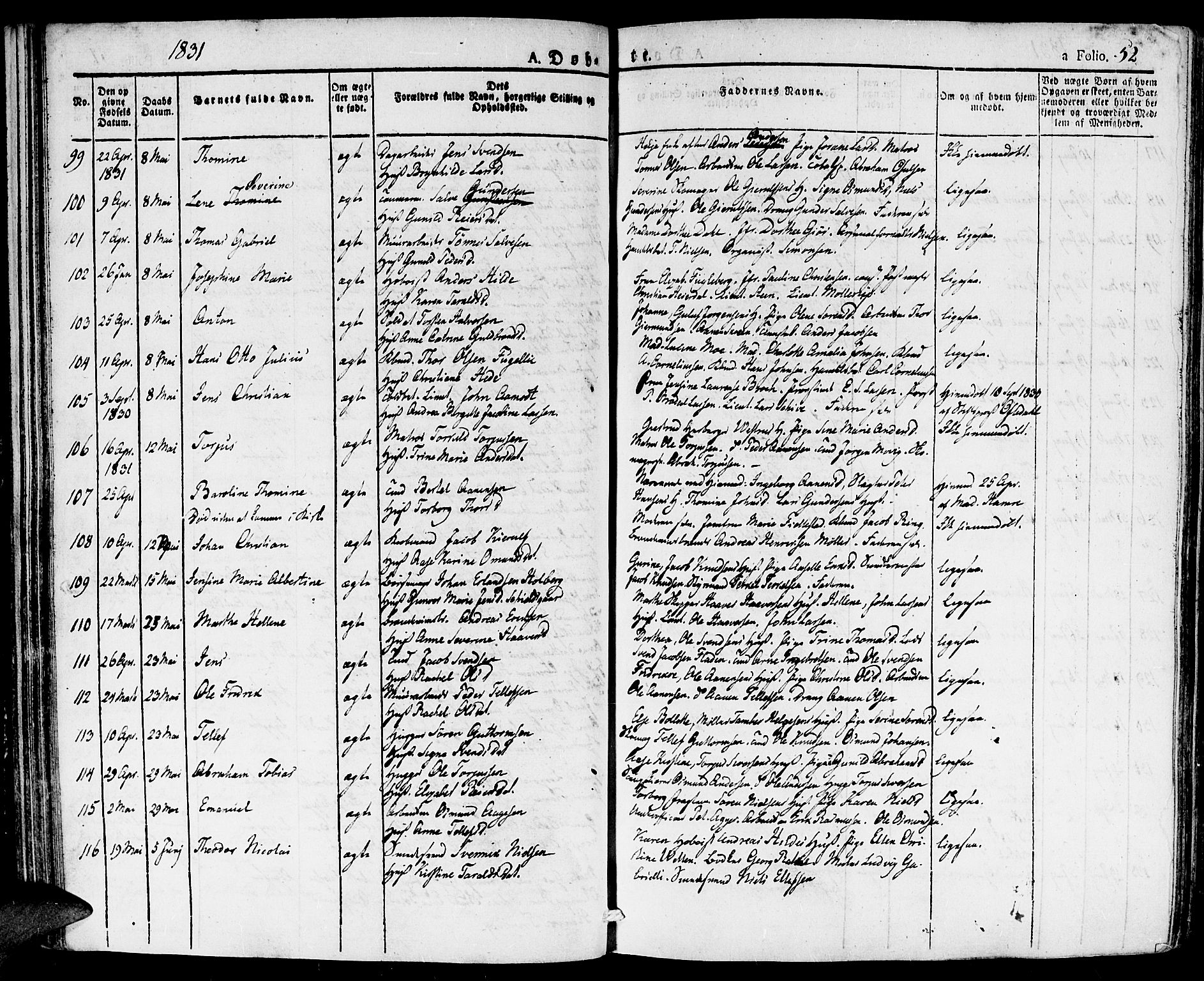 Kristiansand domprosti, AV/SAK-1112-0006/F/Fa/L0011: Ministerialbok nr. A 11, 1827-1841, s. 52