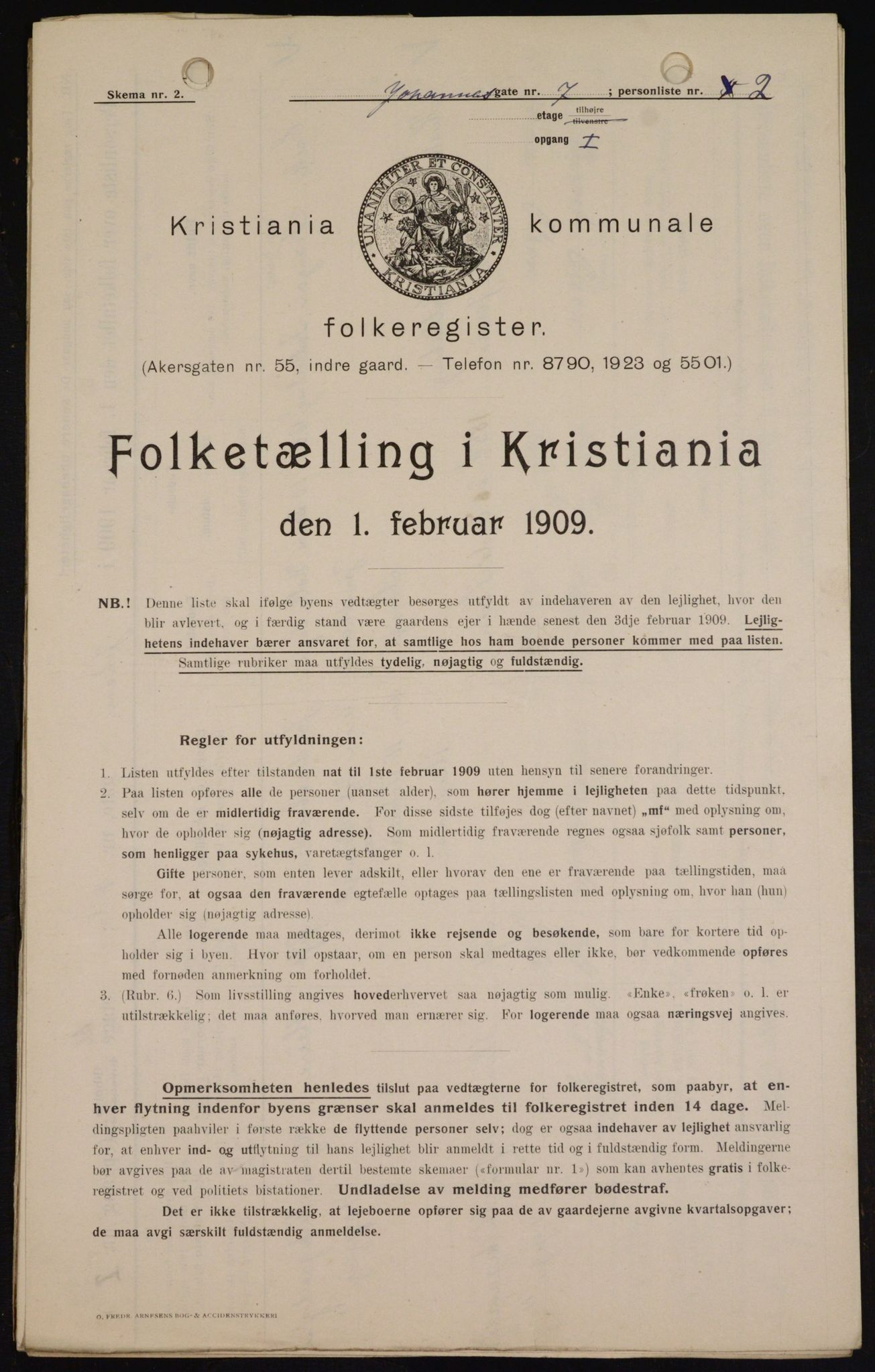 OBA, Kommunal folketelling 1.2.1909 for Kristiania kjøpstad, 1909, s. 43108