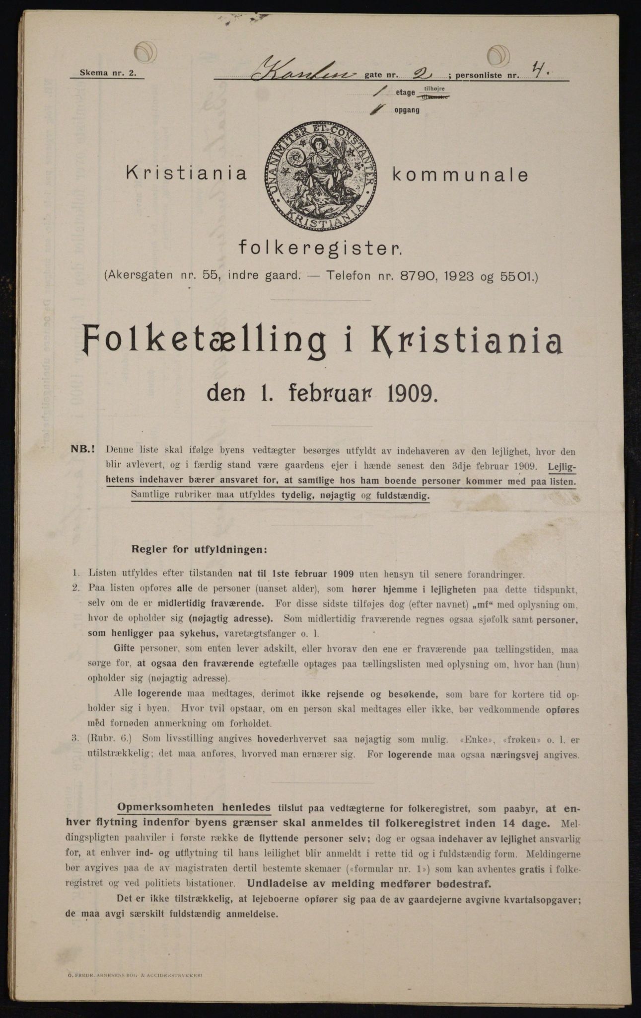 OBA, Kommunal folketelling 1.2.1909 for Kristiania kjøpstad, 1909, s. 43965