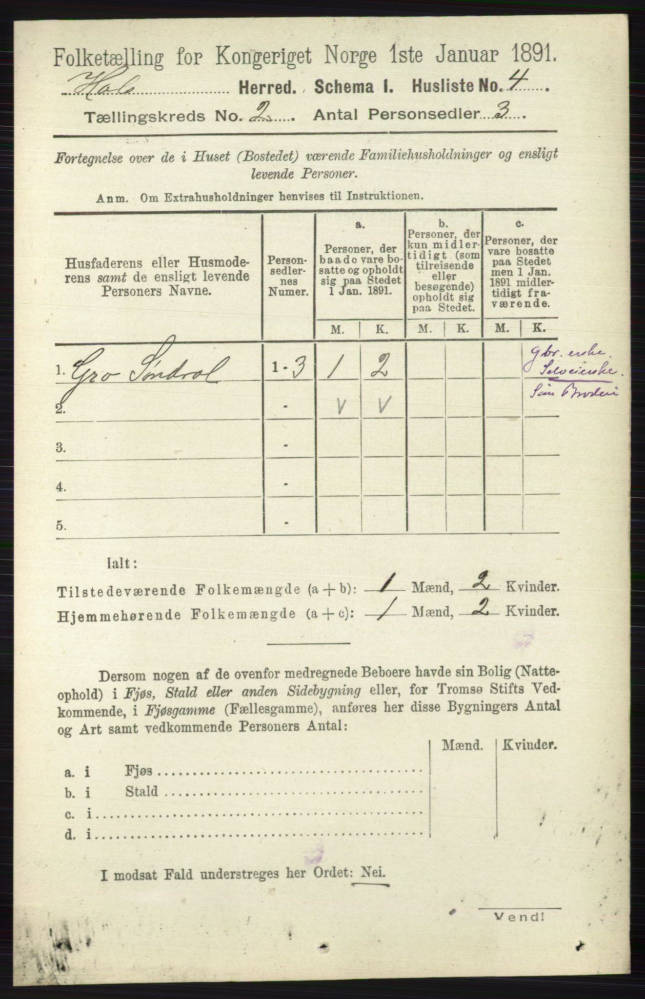 RA, Folketelling 1891 for 0620 Hol herred, 1891, s. 286